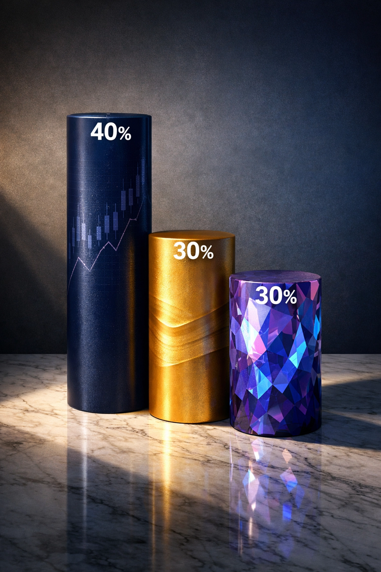 40/30/30 portfolio allocation model showing three pillars: equities, bonds, and alternative investments