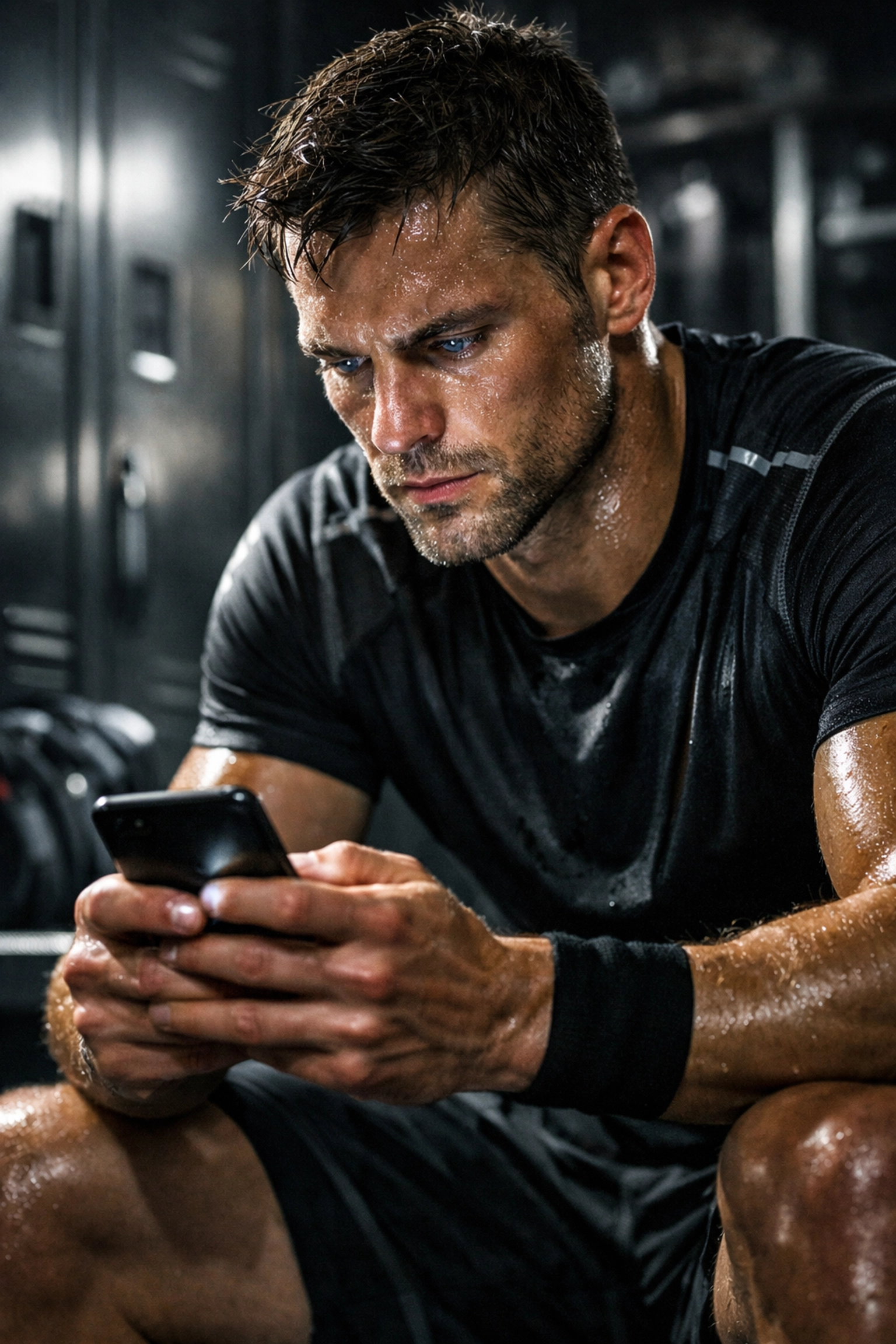 Athlete in a locker room using a smartphone to connect with fans through NIL innovation and digital marketing.