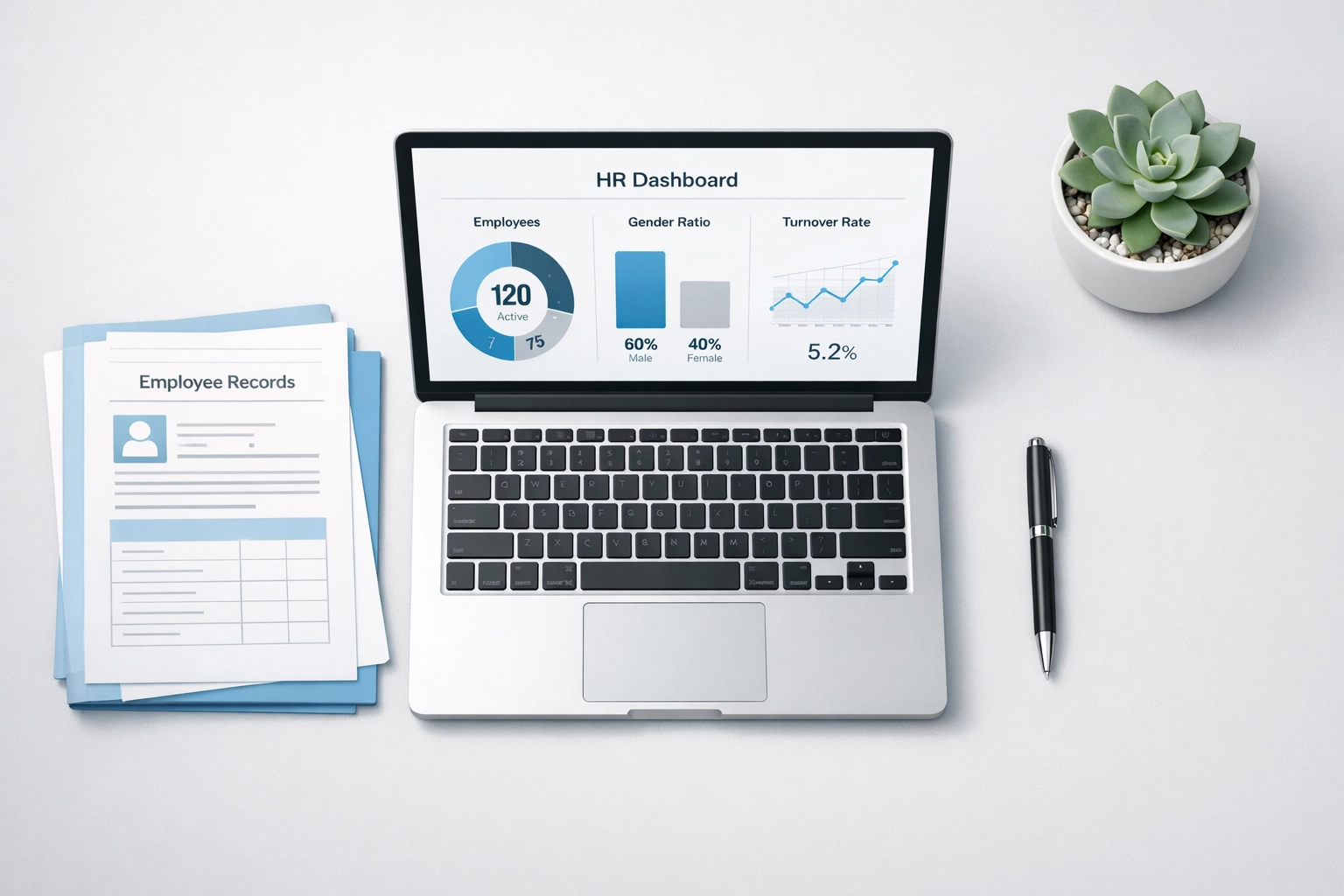 Organized HR consulting workspace showing employee management dashboard for small business