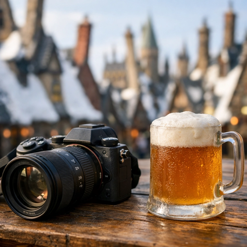 Universal Studios Hollywood Photography Guide 2026: 101 Tips for Mastering the Best Photography Locations in LA 4 Professional camera and Butterbeer in Hogsmeade, a must-visit among the best photography locations.