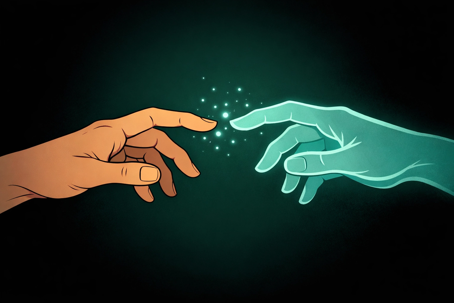 Living and ghostly hands reaching for each other in gay supernatural romance