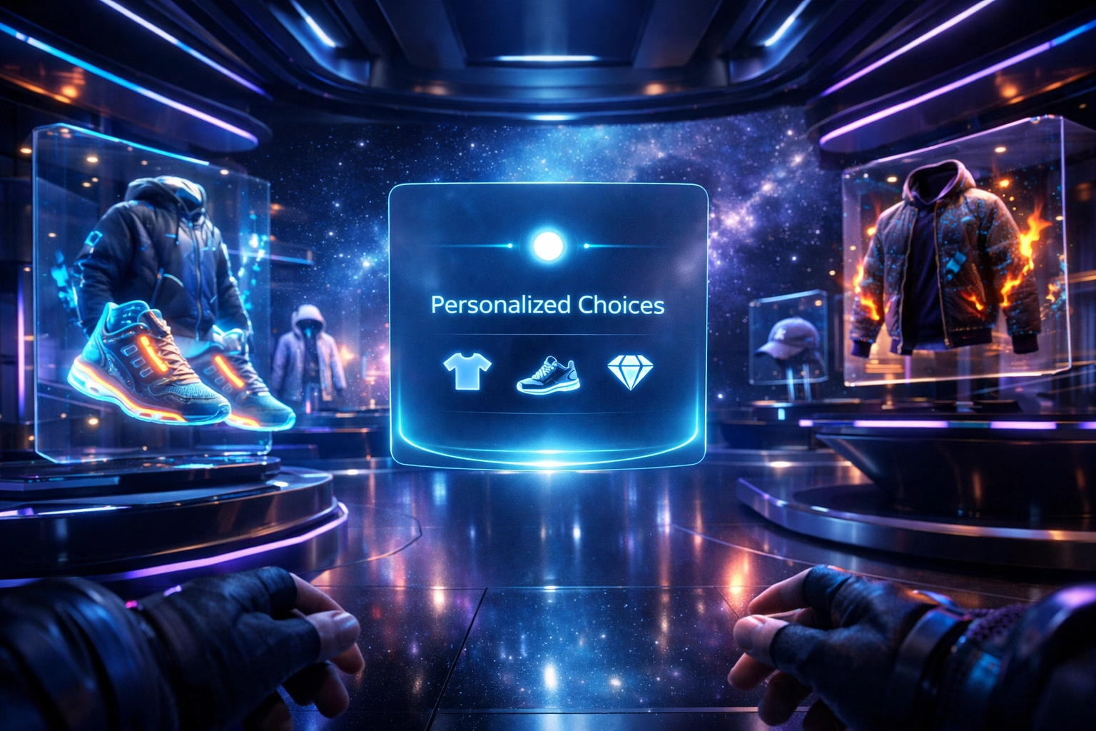 AI-powered metaverse shopping experience in a virtual boutique using Larecoin.ai assistants.