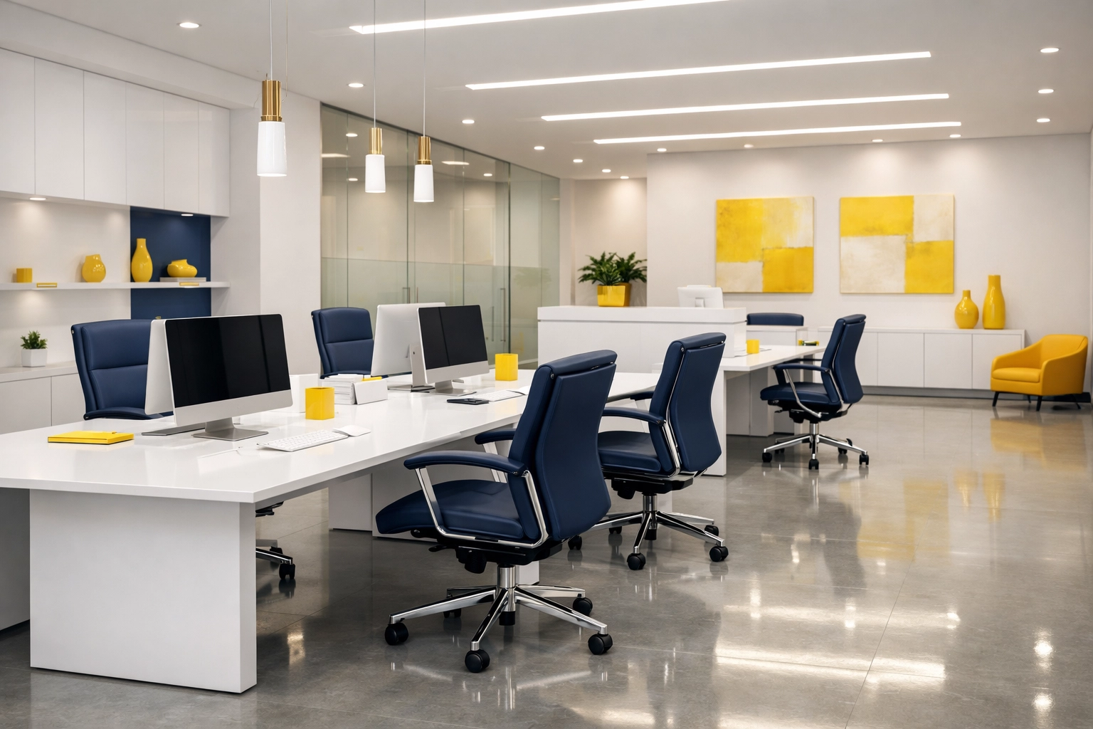 A sparkling clean, eco-friendly boutique office space maintained by a Reliable House Cleaning service in Needham.