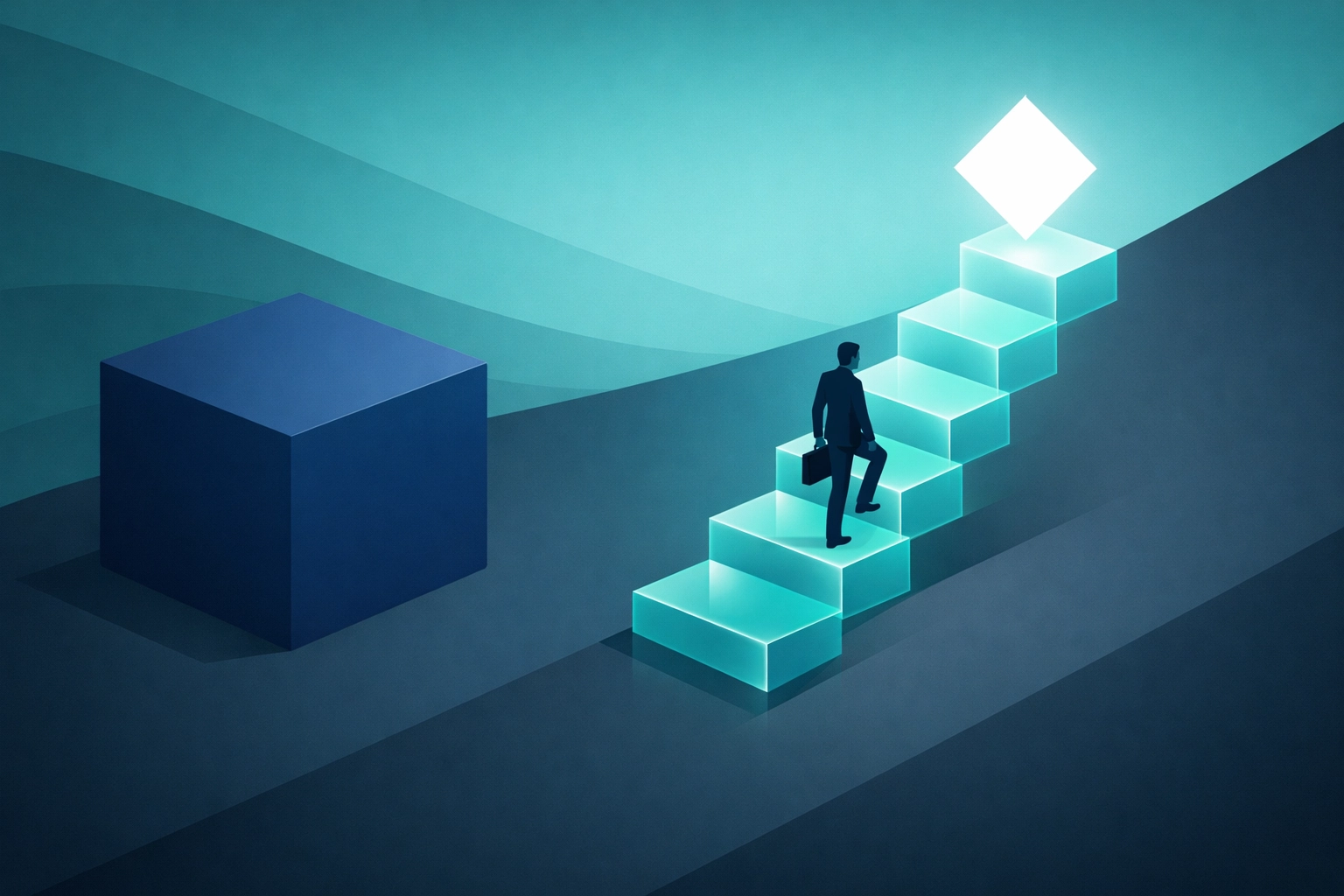 Minimalist illustration comparing rigid classroom training to flexible Lean Six Sigma career growth steps.