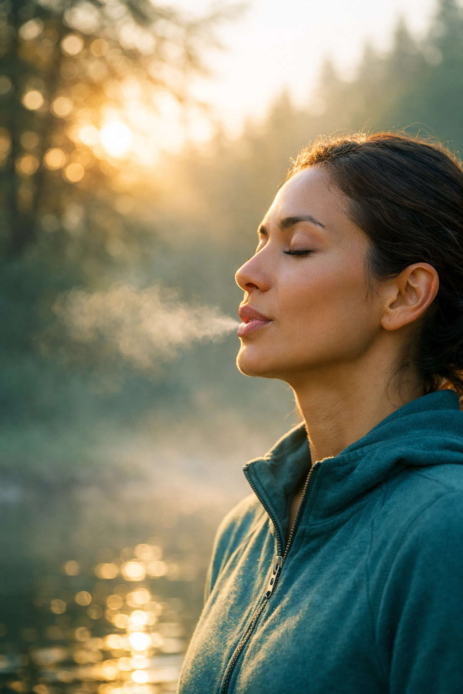 Practicing deep breathing for stress regulation and a nervous system reset to improve focus.