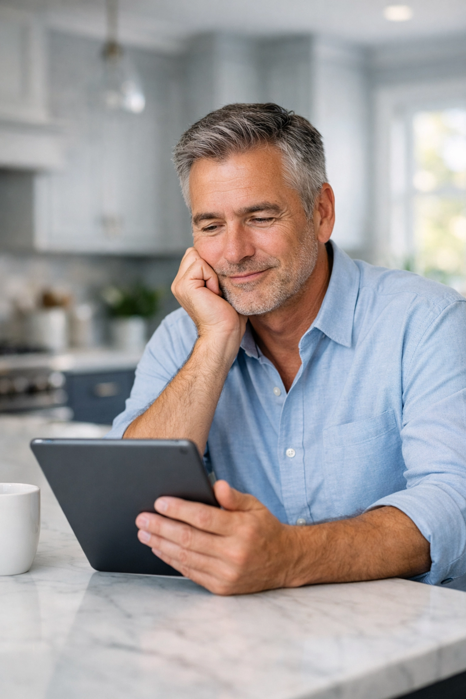 A Canadian man feeling relieved while checking instant loan options under the 35 percent interest cap.