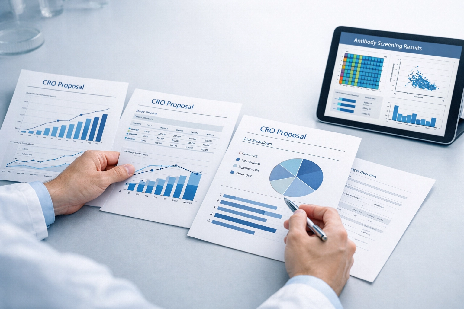 Evaluating CRO proposals and antibody screening data for partnership selection