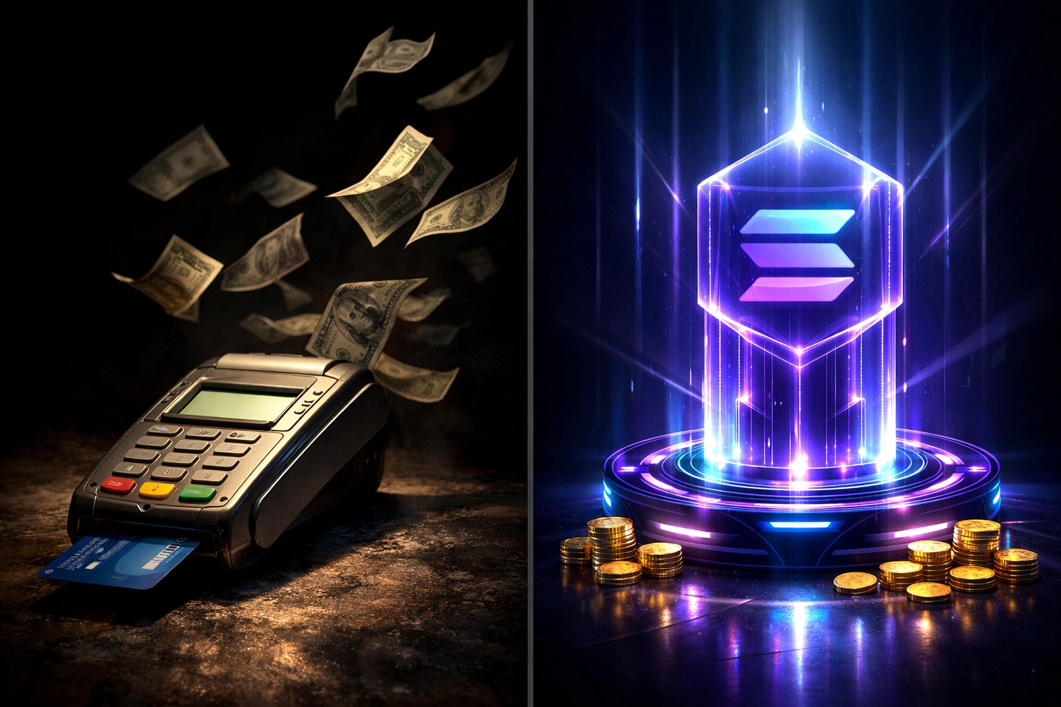 Crypto POS fee comparison showing traditional payment processors losing money vs blockchain savings