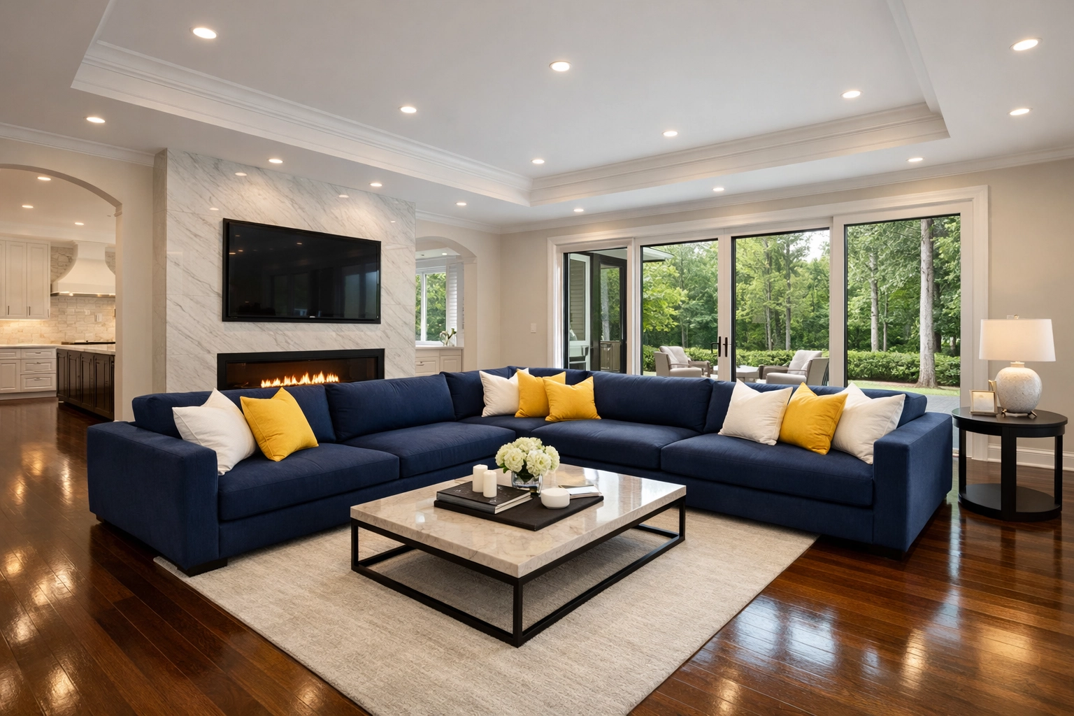 Spotless modern living room in a Wellesley estate after professional house cleaning services MA.