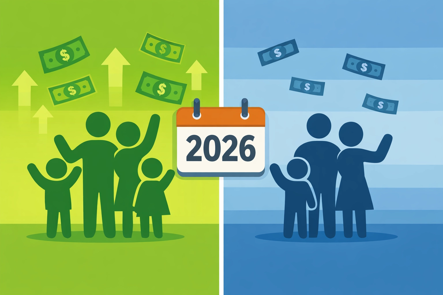 Comparison showing larger tax refunds in previous years versus smaller 2026 refunds
