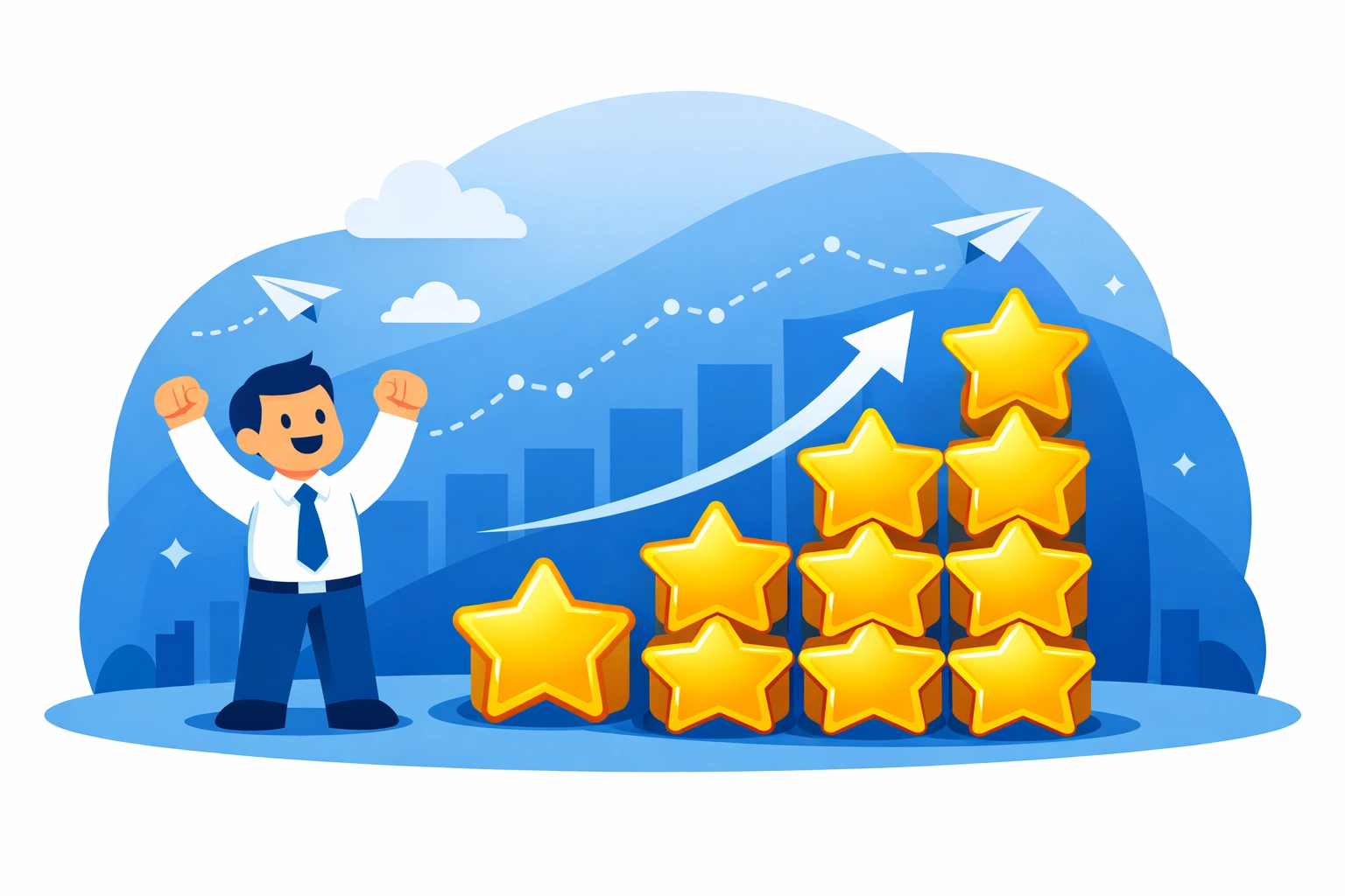 Reputation management illustration showing reviews driving revenue for a local digital marketing agency.