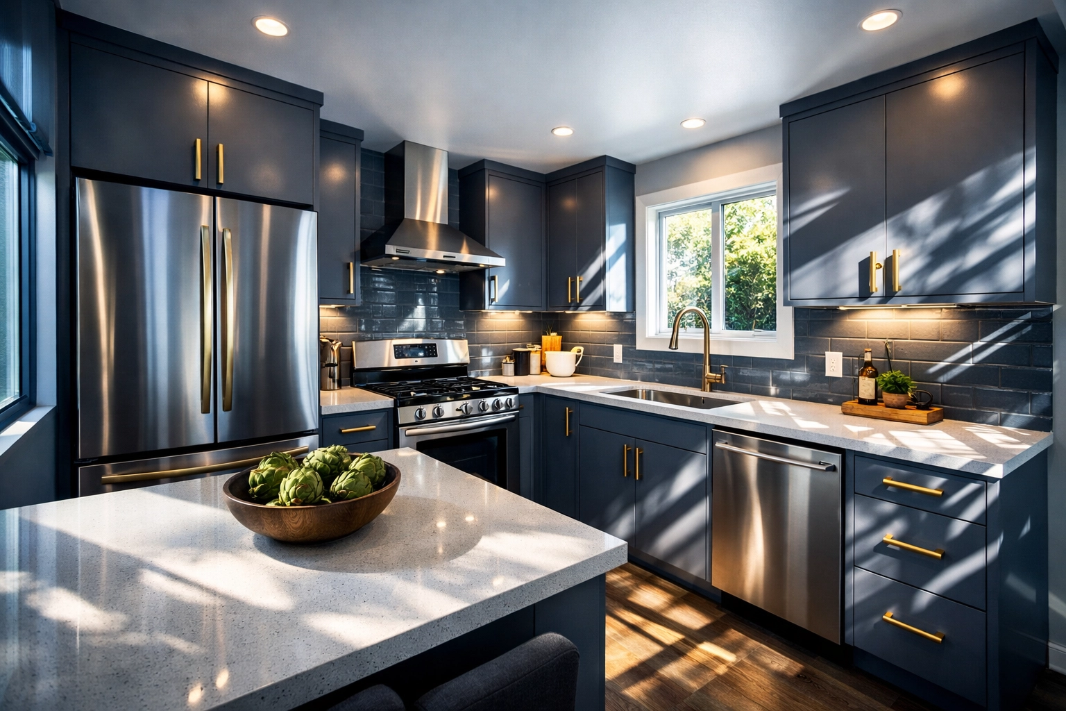 Modern ADU kitchen with stainless appliances and natural light in Houston