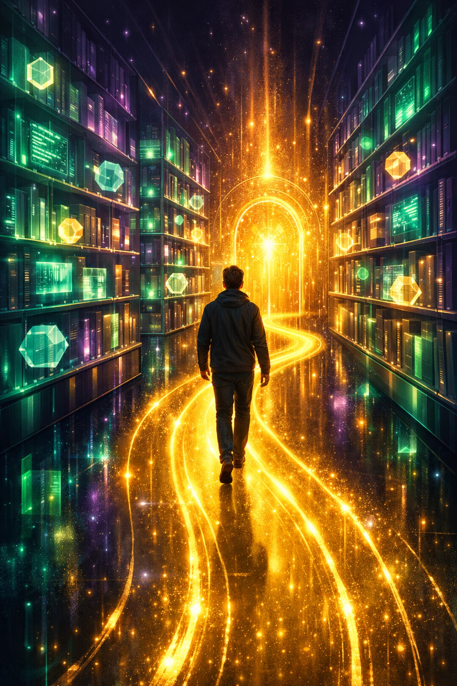 Glowing path representing predictive nurturing and personalized flows using email marketing automation tools.