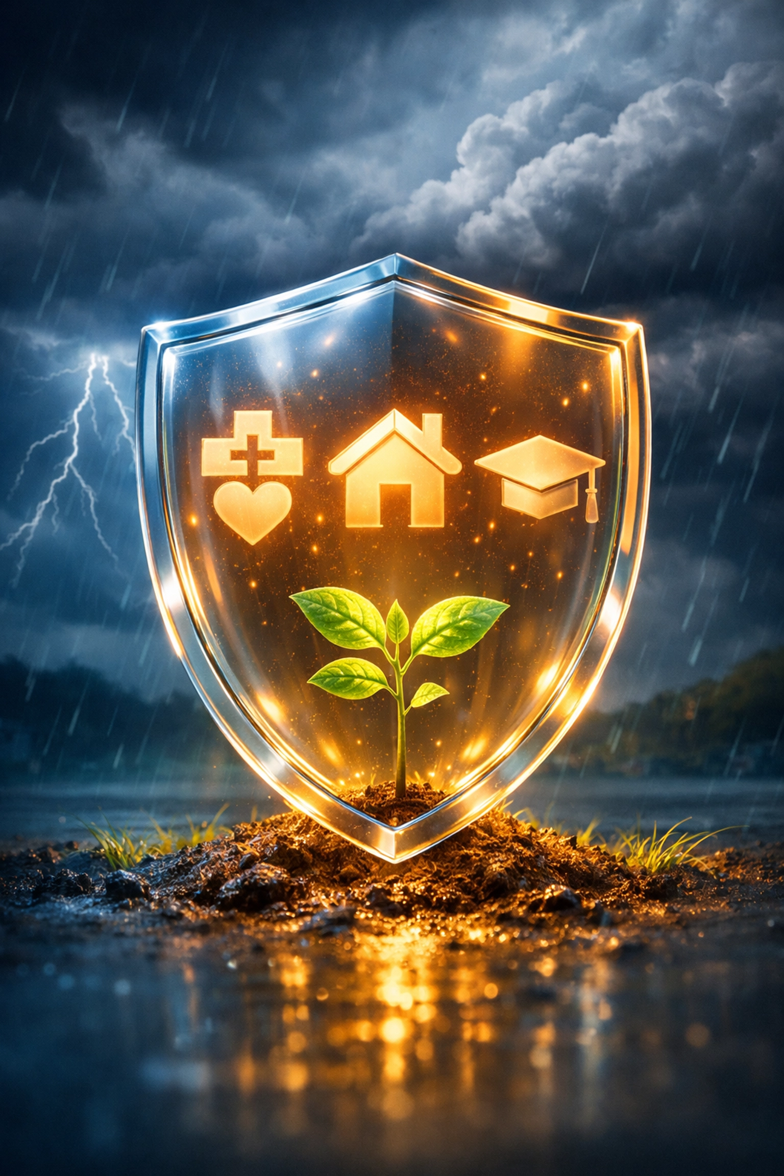 A protective shield over home and health icons, symbolizing a special needs trust florida securing a legacy.