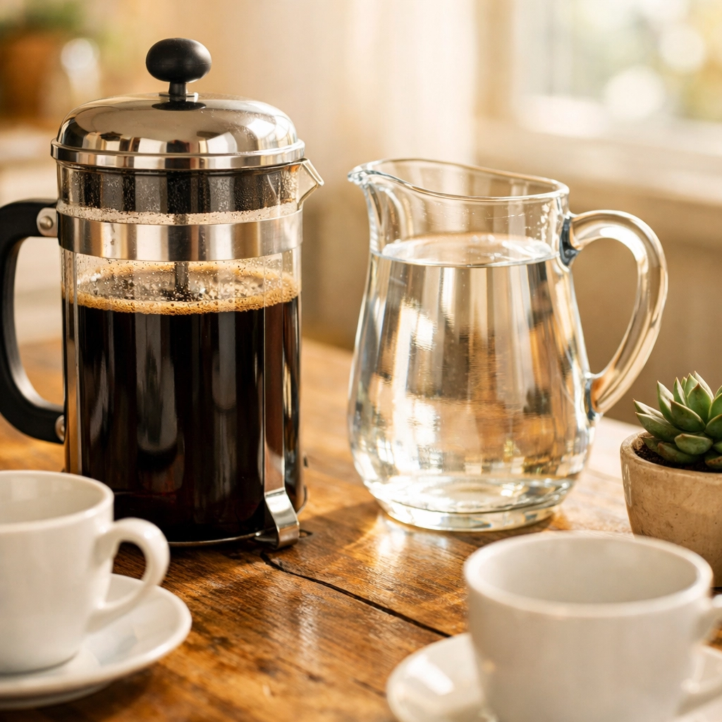 French press coffee brewed with filtered water creating better-tasting drinks at home