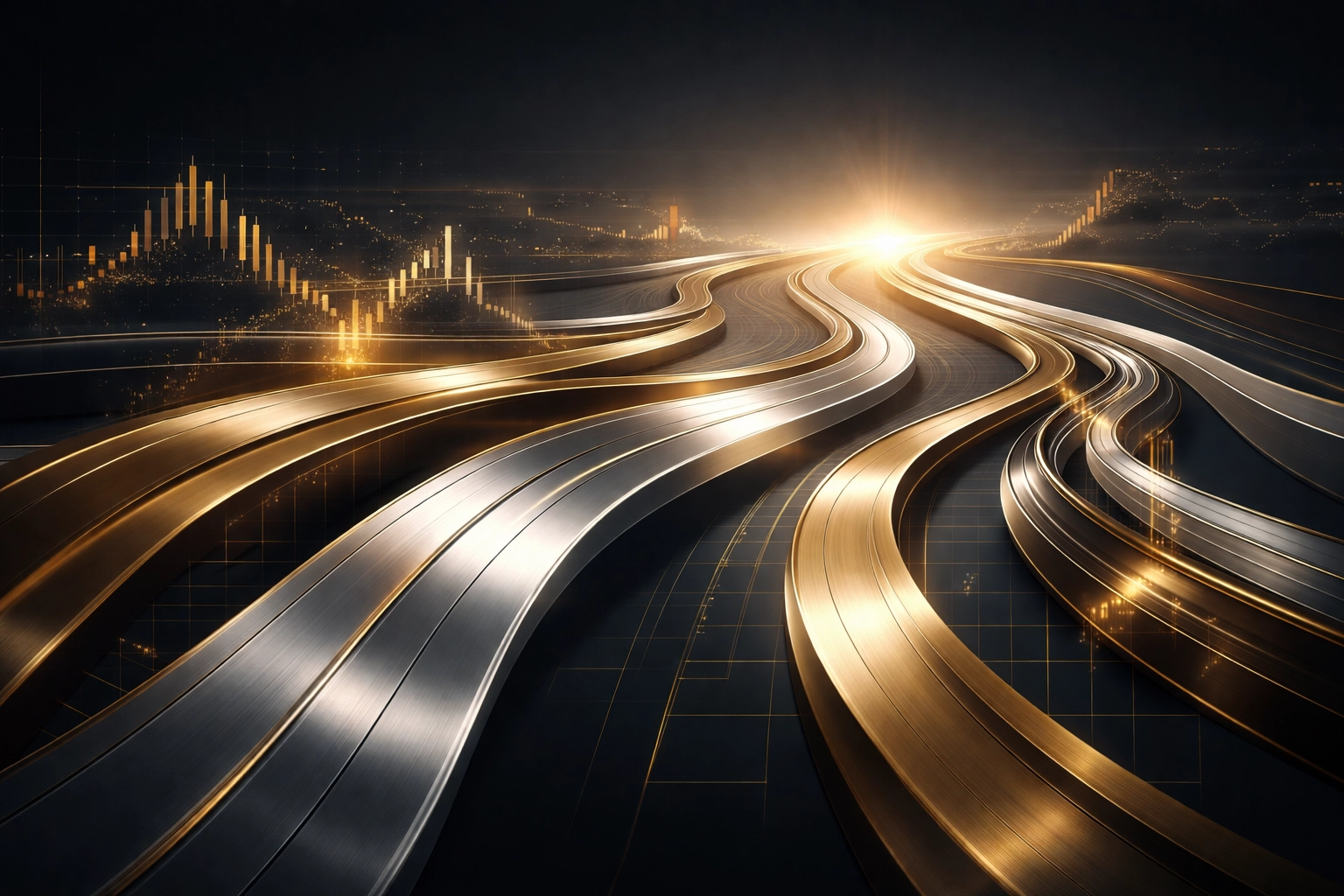 Abstract representation of various private equity strategies converging, illustrating diversification pathways.
