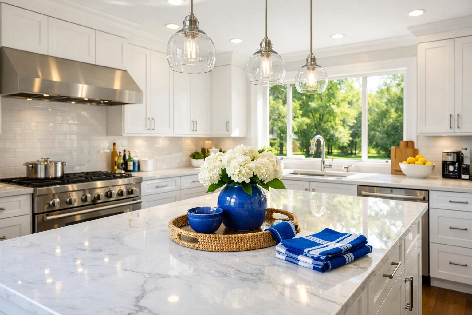 Spotless modern kitchen in a Westford home after professional house cleaning service.