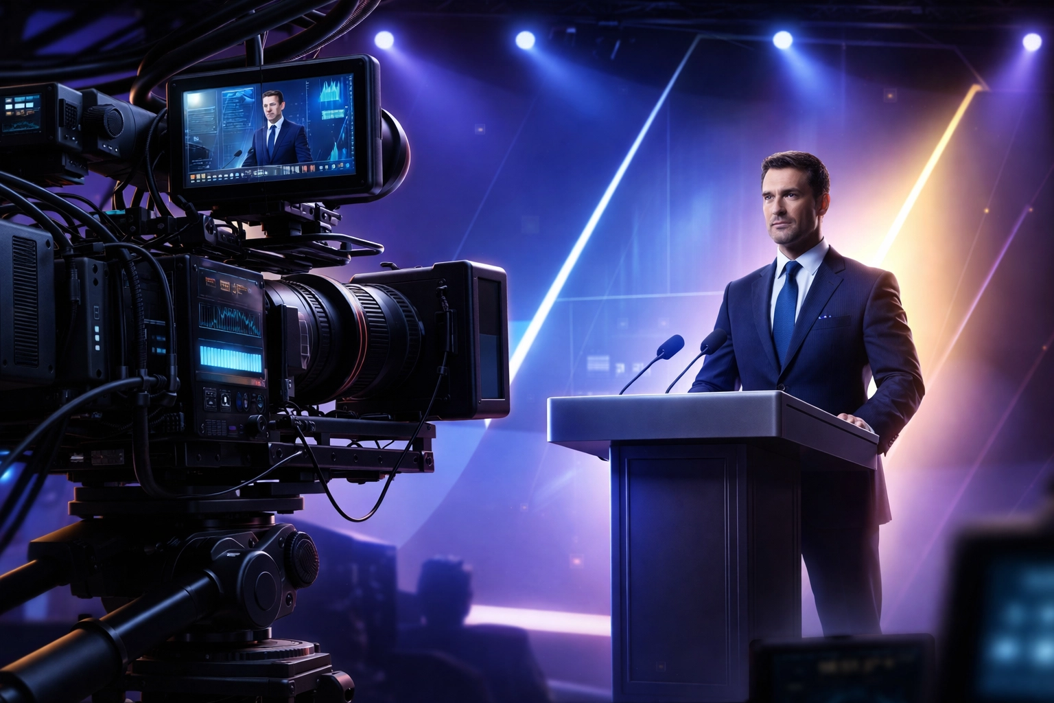 Professional video production setup filming a Texas political candidate's campaign ad