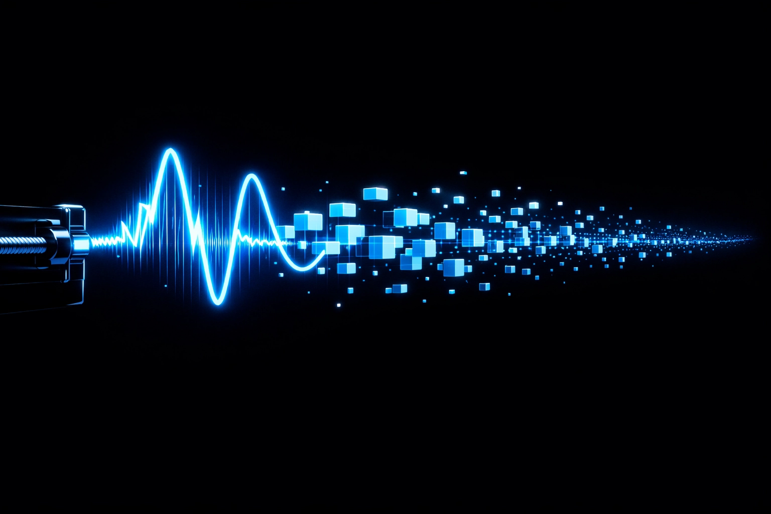 Visualizing AI audio-to-note conversion with a guitar string transforming into digital MIDI data.