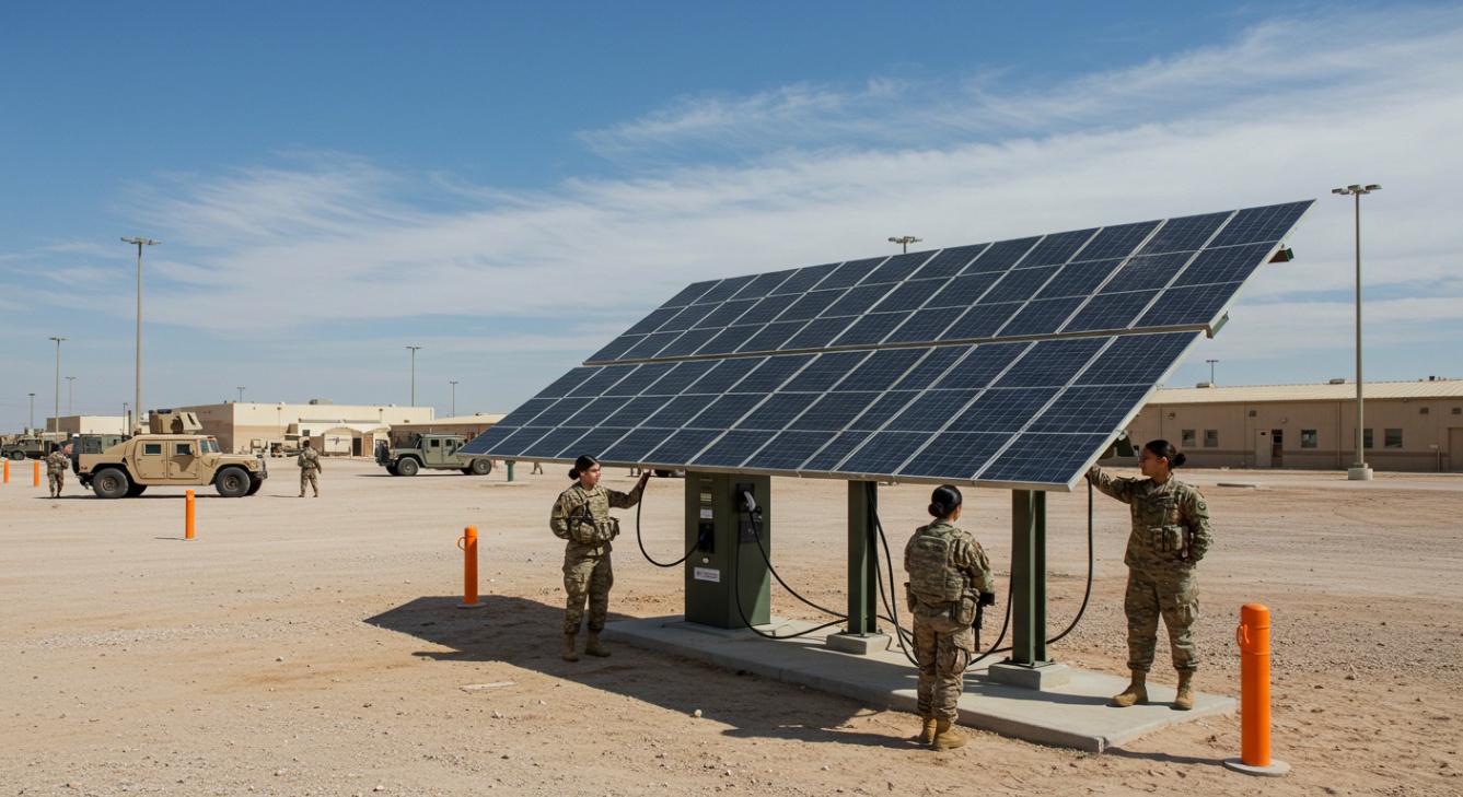Solar carport charging station for military vehicles