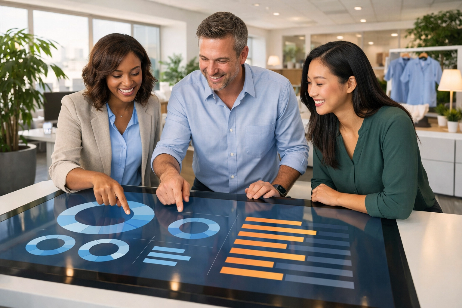 Recruiters at a healthcare staffing agency using data analytics to find the perfect clinician match.