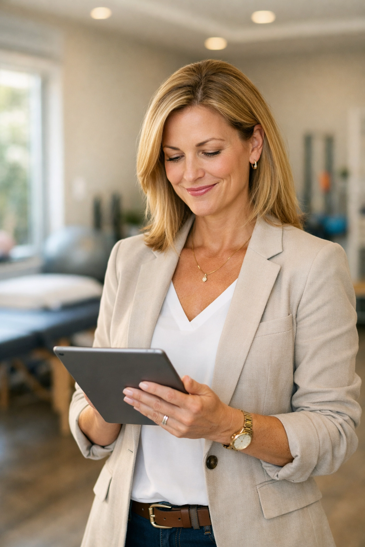 Do You Really Need In-House Therapy Billing? Here’s the Truth A physical therapy clinic owner managing medical billing services and clinic operations on a digital tablet.