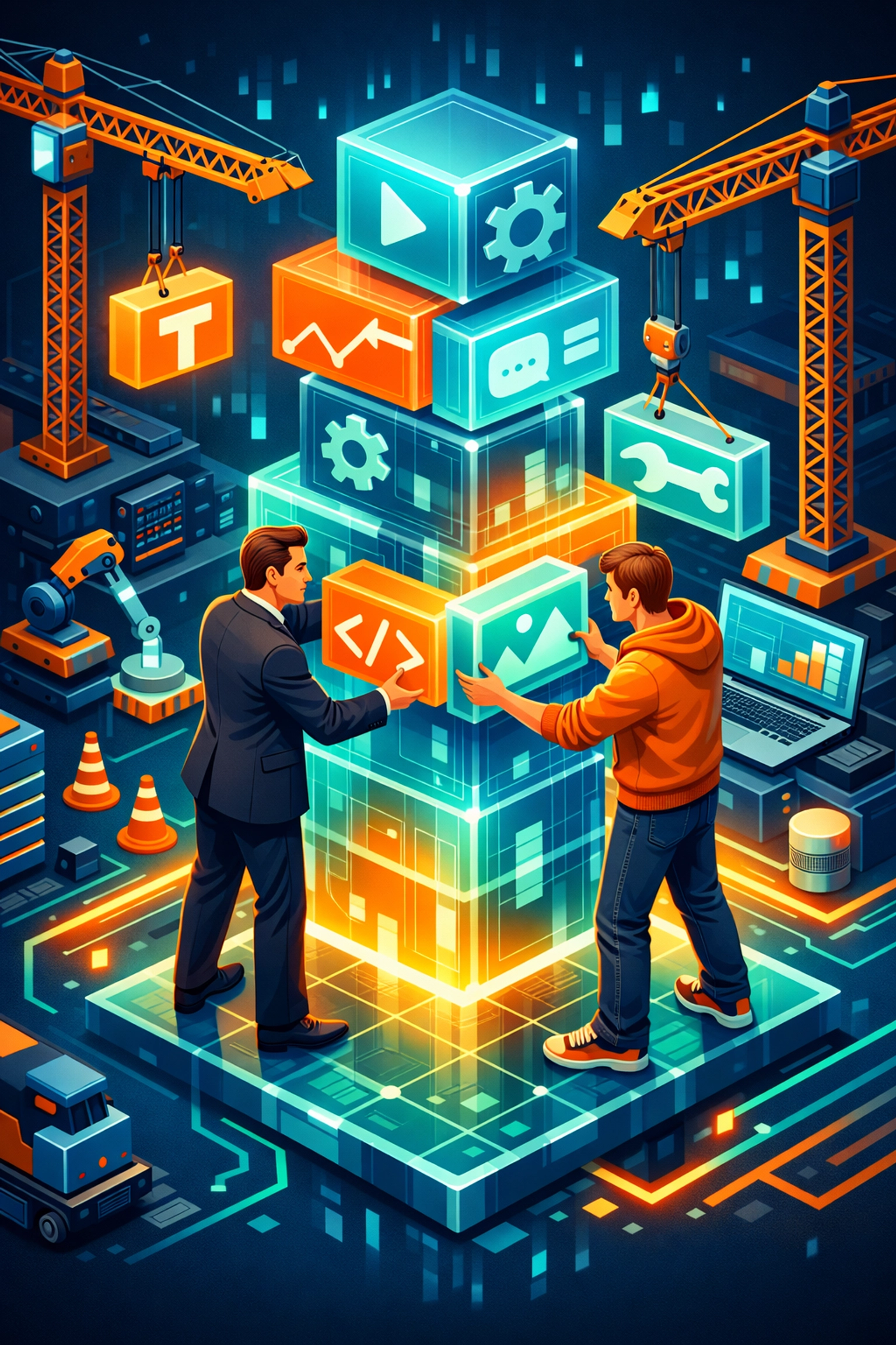 Developers and business professionals building software collaboratively using low-code platforms.