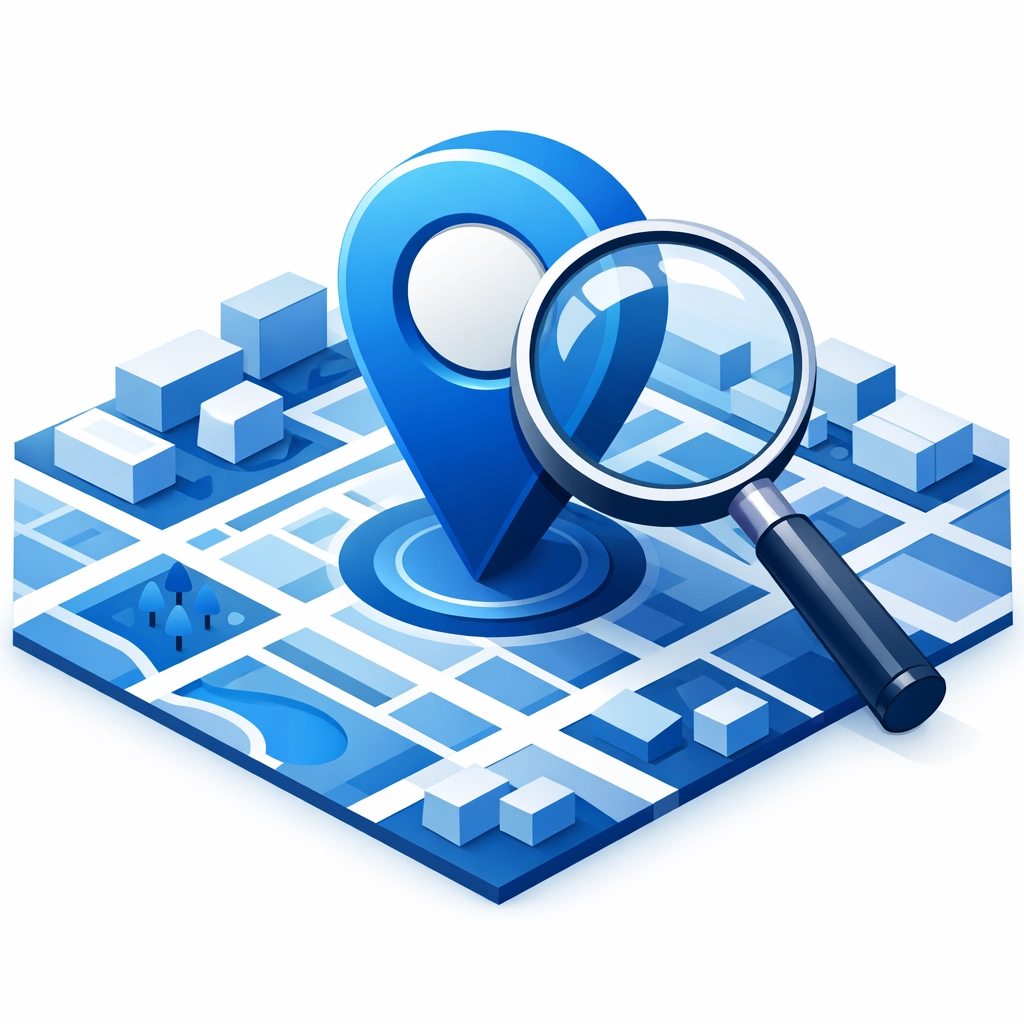 Map with a location pin and magnifying glass representing local SEO strategy and neighborhood search targeting.