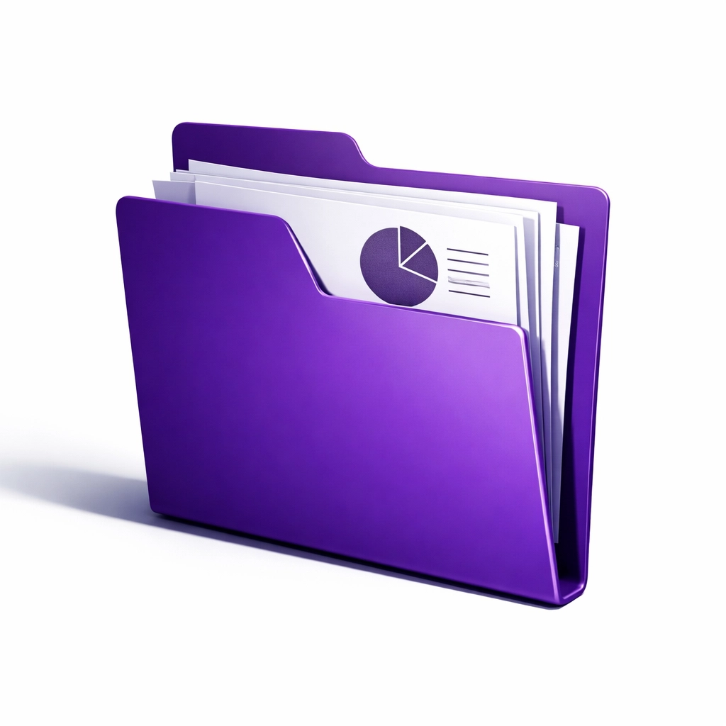 An organized purple file folder with documents showing audit-ready bookkeeping and financial transparency.