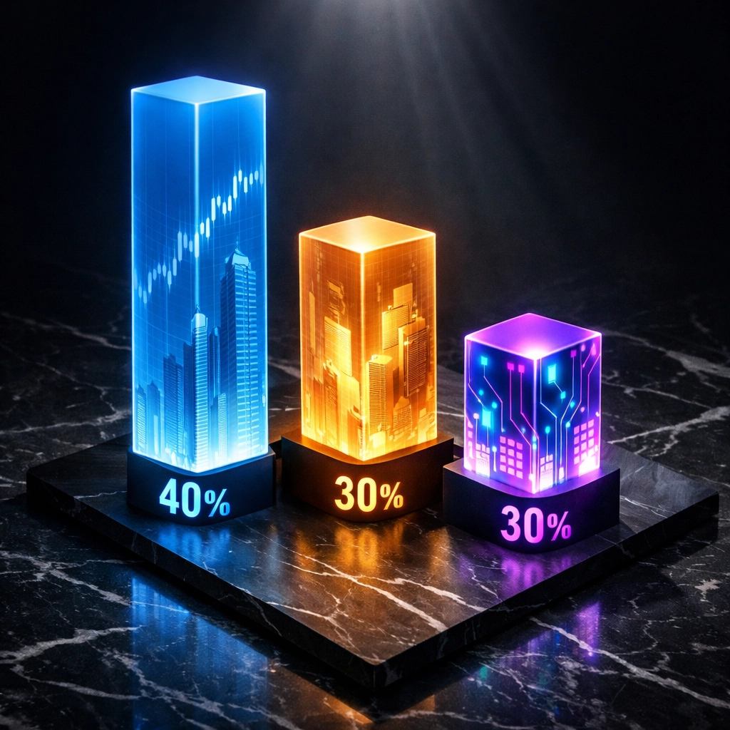 Modern portfolio allocation model showing 40/30/30 investment strategy for accredited investors