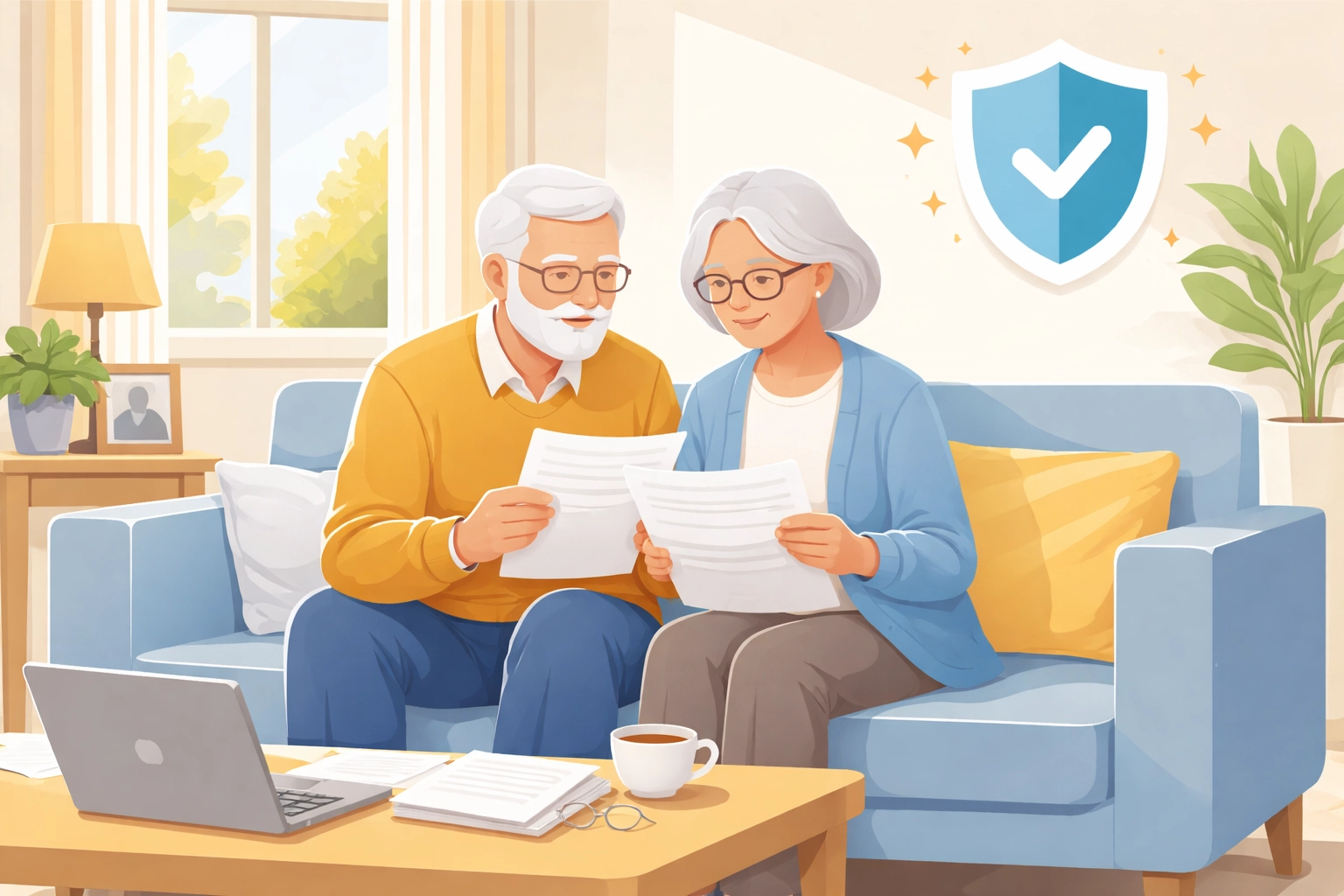 Senior couple reviewing documents, benefiting from extra $6,000 deduction in 2026 federal tax updates