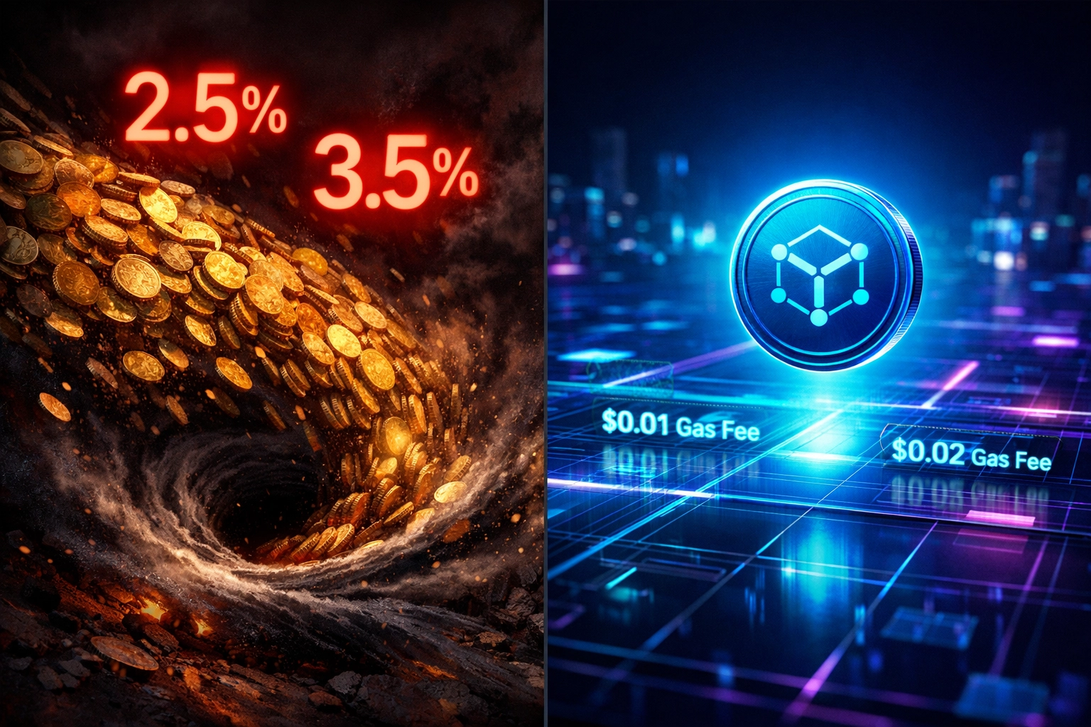 Traditional payment fees versus LUSD stablecoin gas-only transfers showing massive fee savings