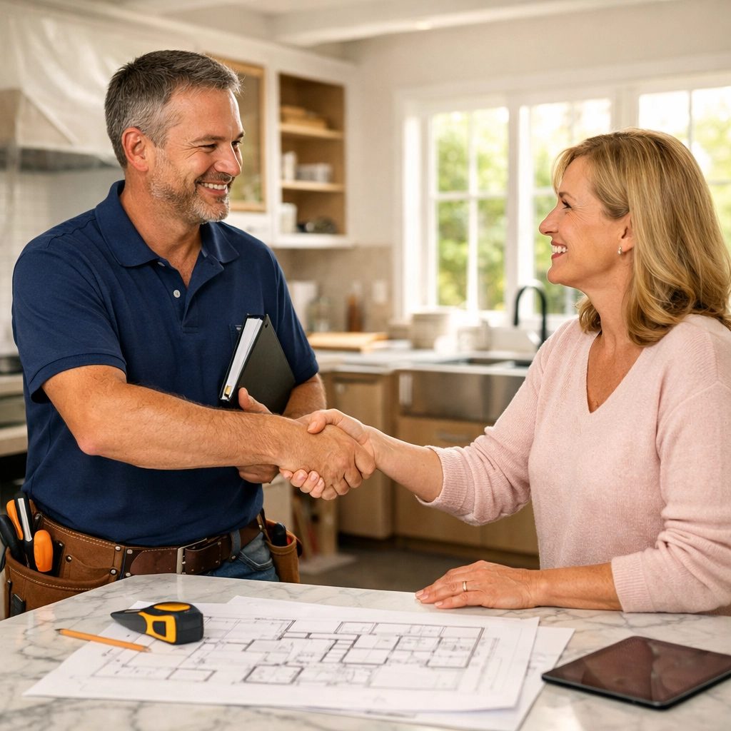Orlando contractor consulting with homeowner on kitchen renovation plans