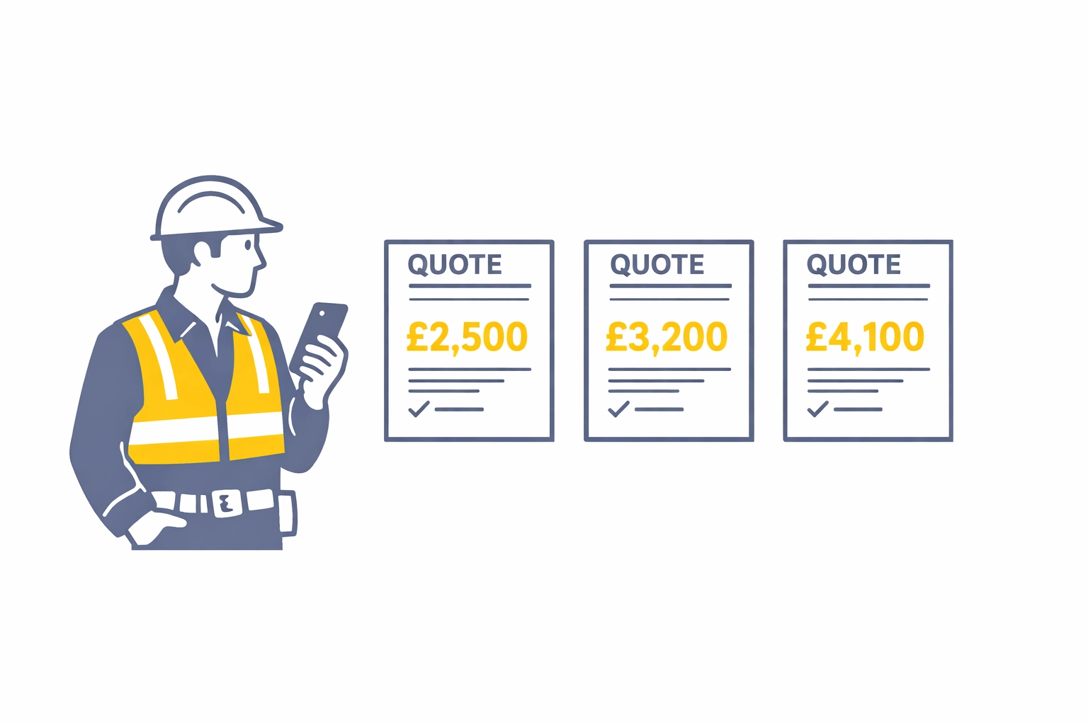 Construction contractor comparing multiple supplier quotes on mobile phone