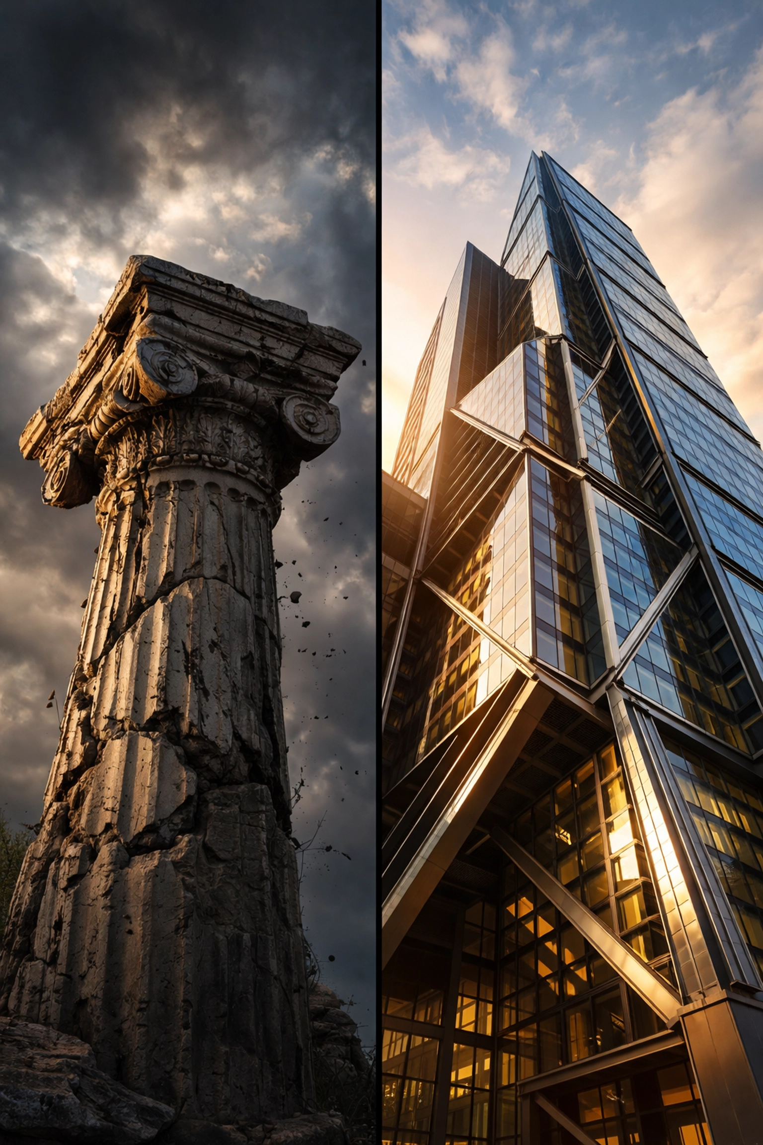 Comparison showing outdated financial strategy versus modern investment structure, symbolizing portfolio evolution.