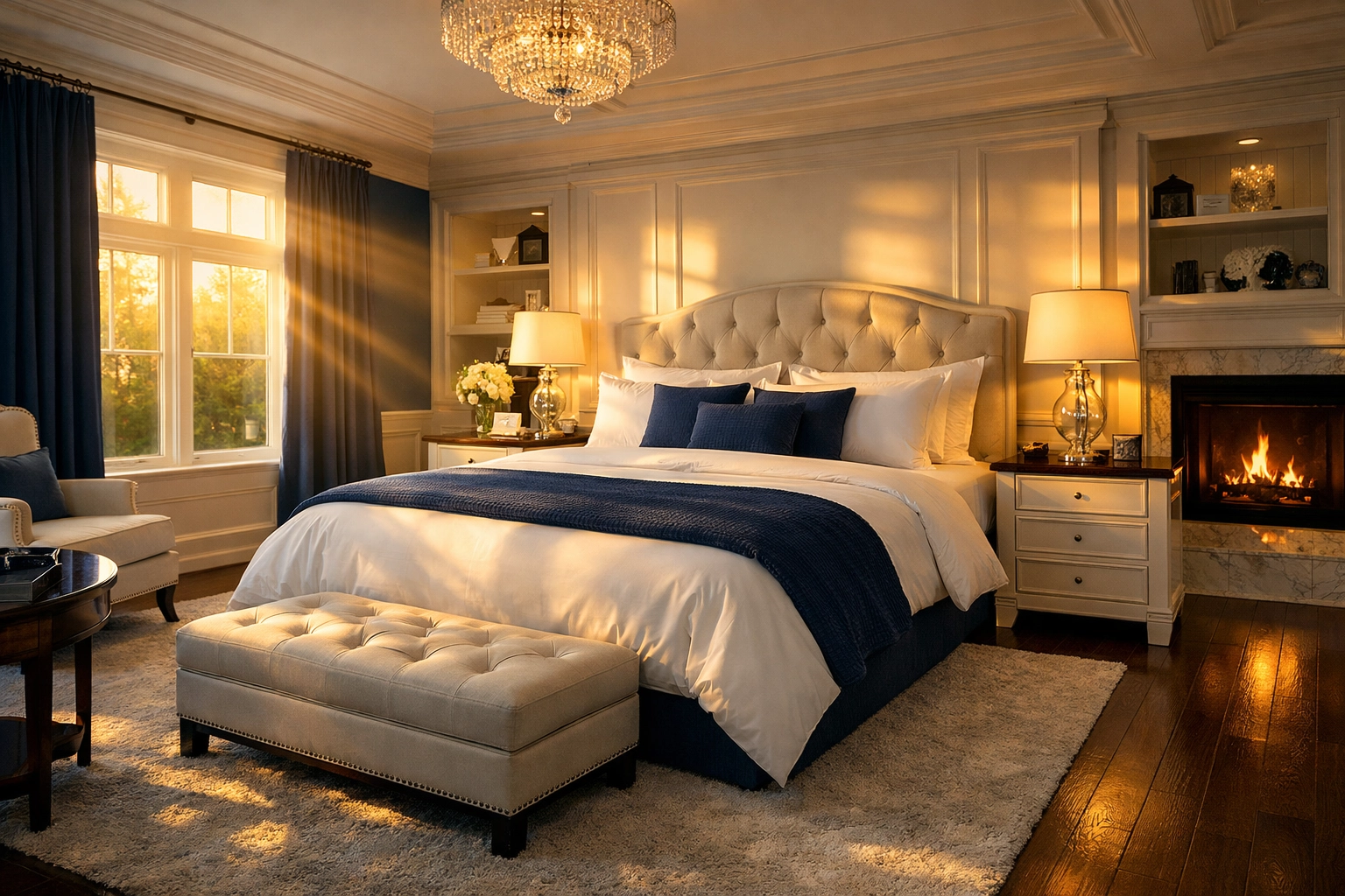 A serene, dust-free bedroom in Wellesley after professional treatment from house cleaning services MA.