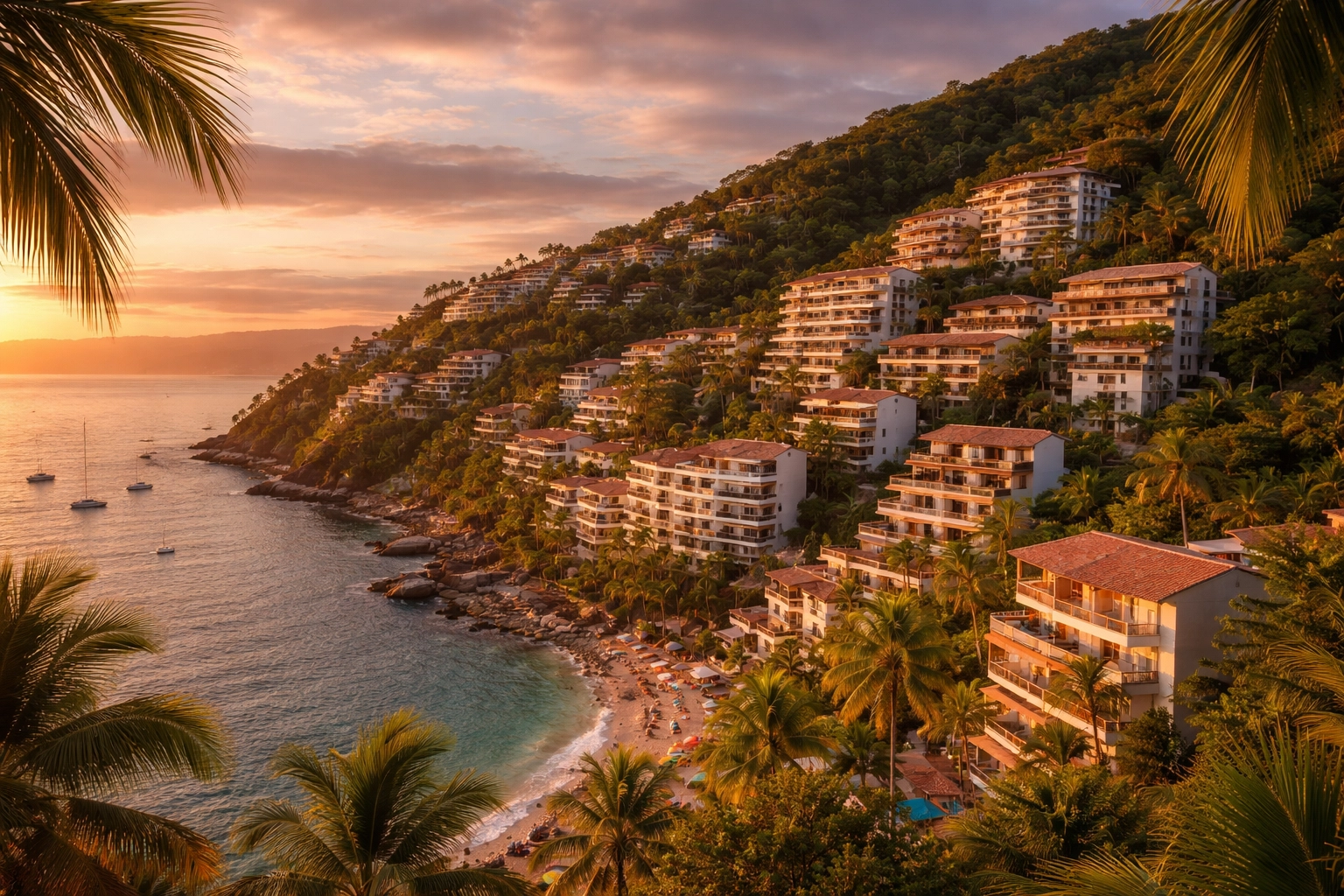 Amapas hillside condos overlooking Banderas Bay, perfect for walkable Puerto Vallarta condo rentals