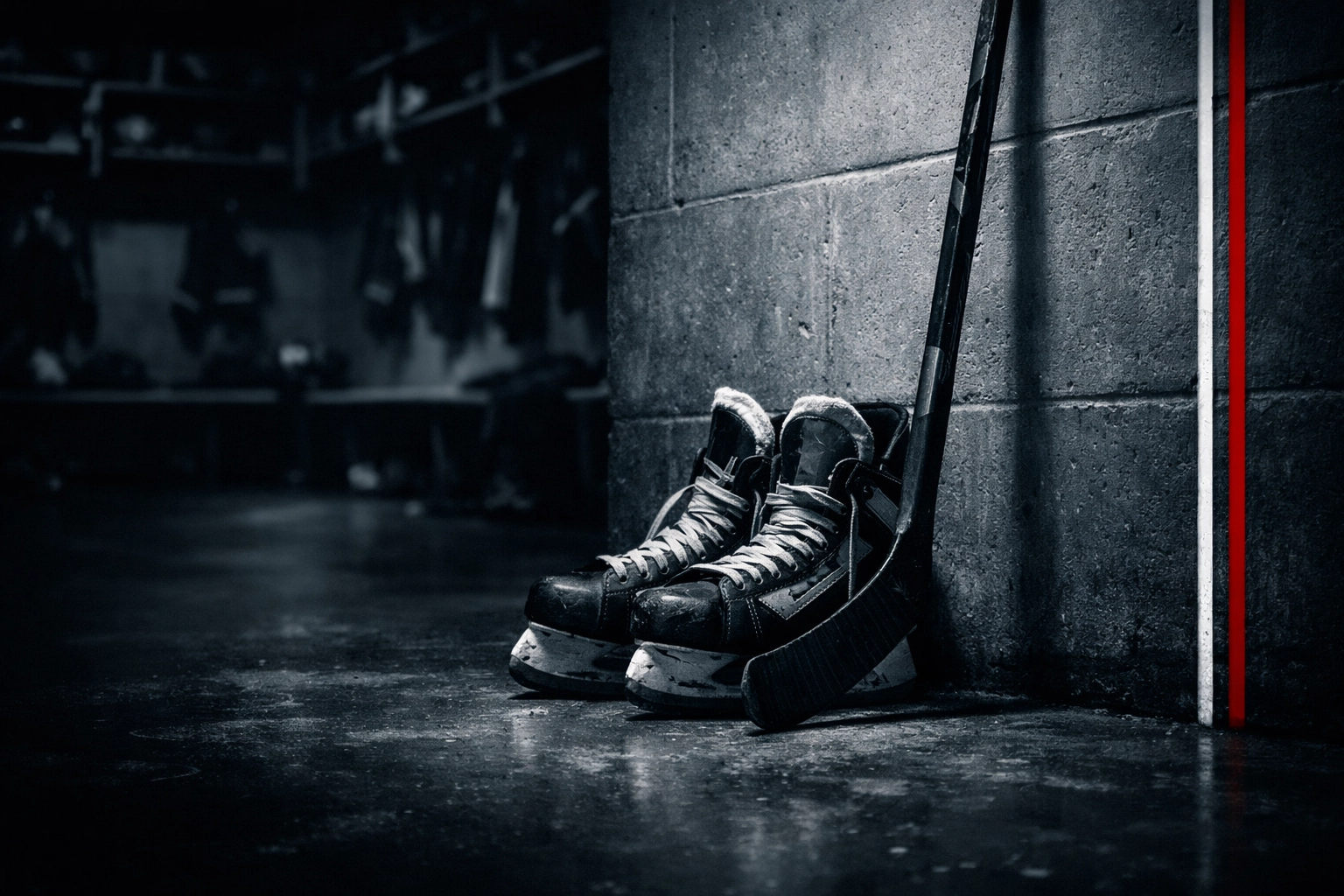 An empty hockey locker room in Nova Scotia, representing ongoing investigations into regional sports safety.