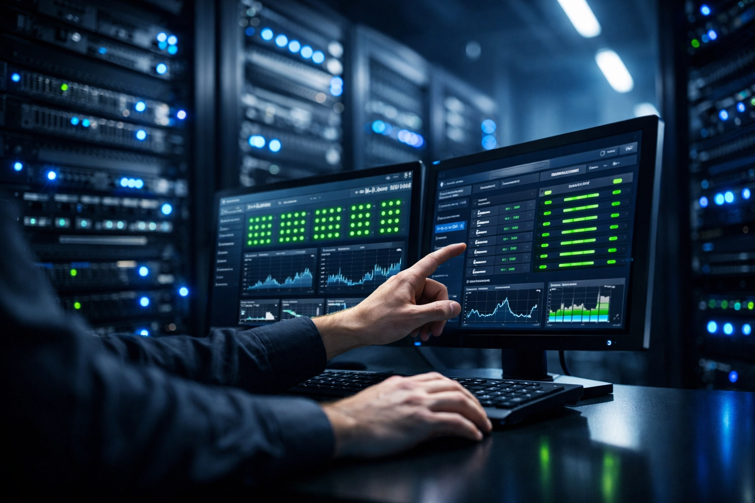 IT technician monitoring server room with proactive managed IT support for small business