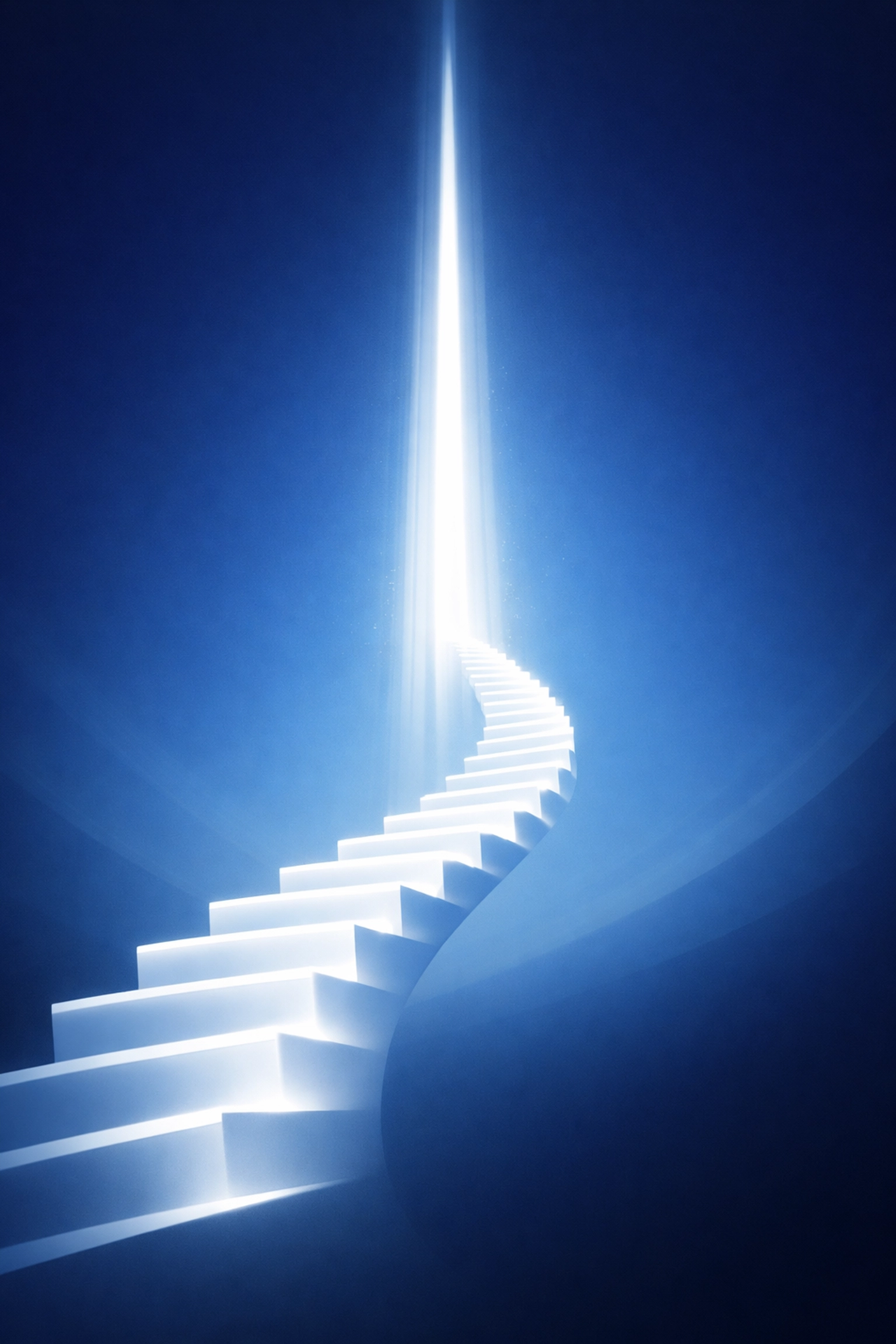 Ascending staircase of light symbolizing the growth of recurring revenue through proprietary tech.