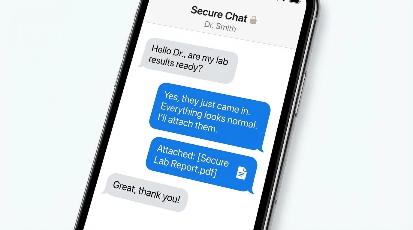 Phone displaying secure chat with a doctor