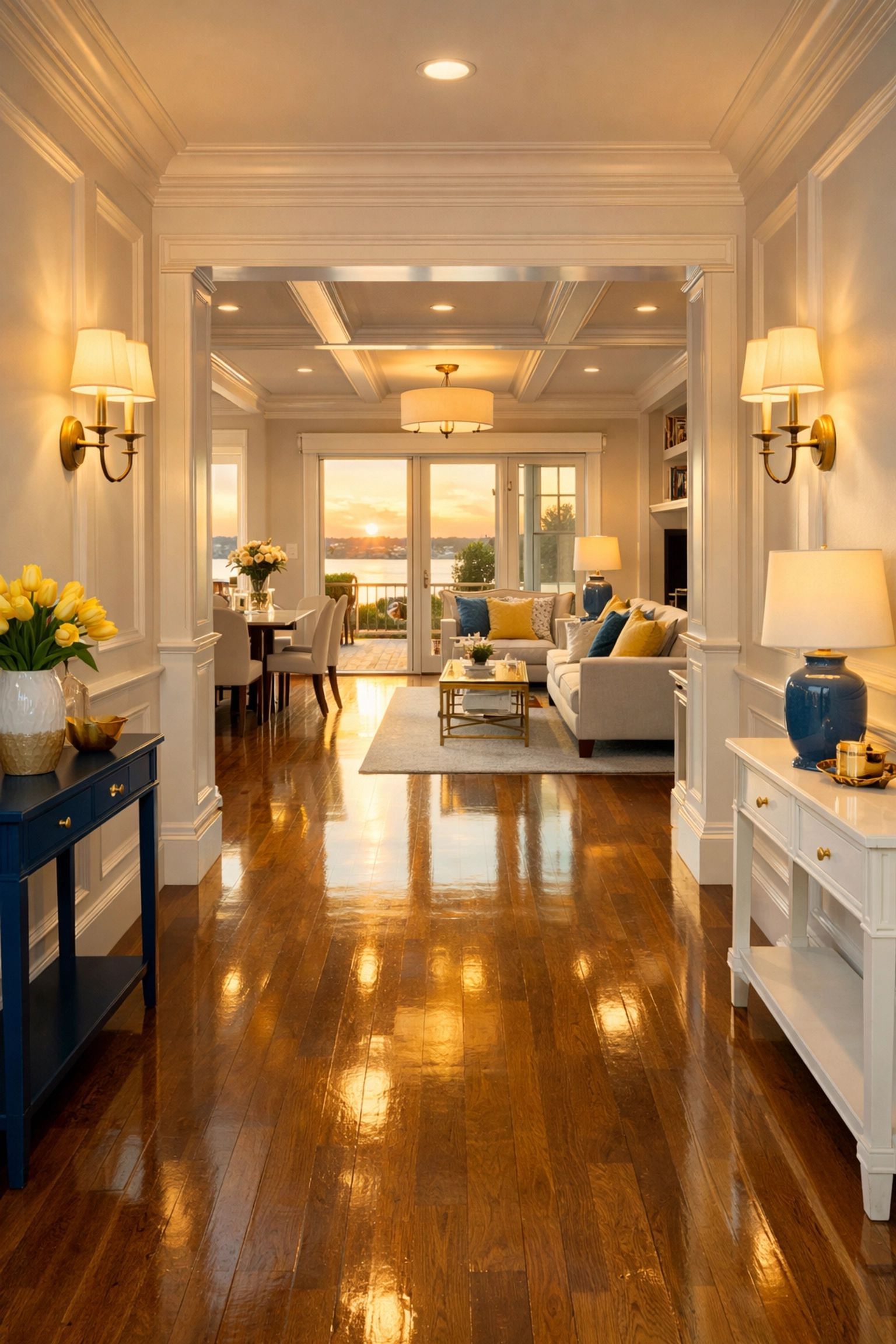 A clean, sunlit home hallway demonstrating the best house cleaning services in Canton Massachusetts.