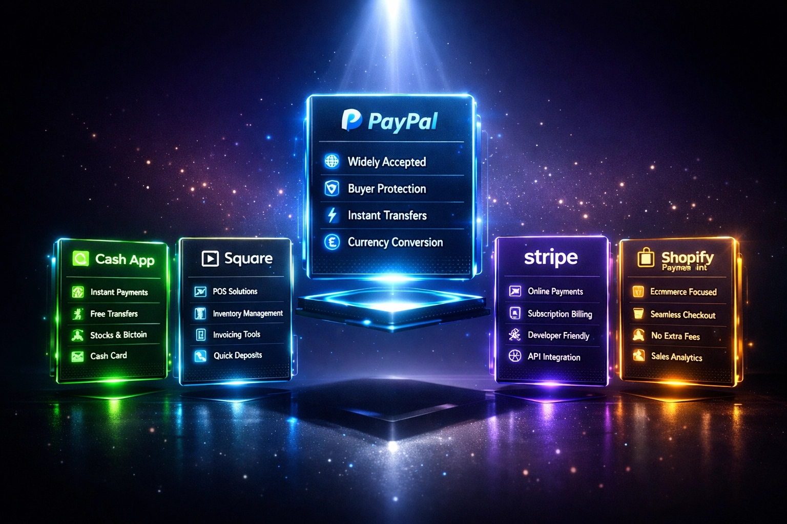 Comparison of crypto payment platforms showing Web3 merchant account features and fee structures
