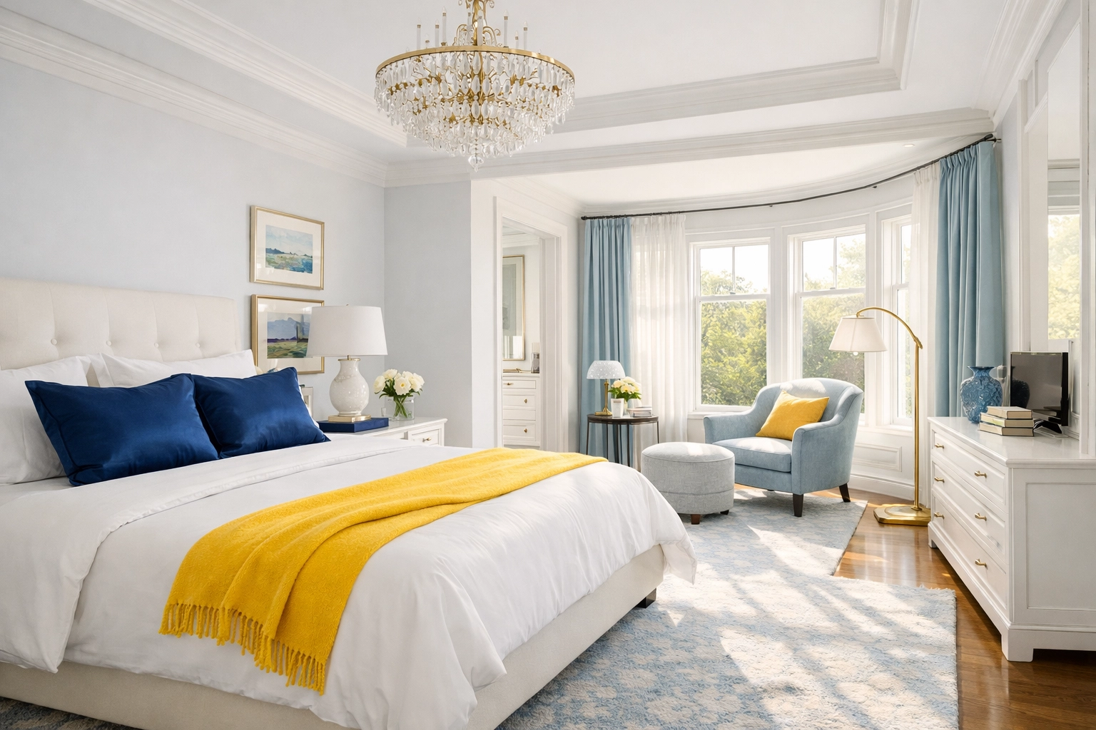 Impeccably clean luxury bedroom in a Massachusetts estate after a professional residential cleaning Massachusetts service.