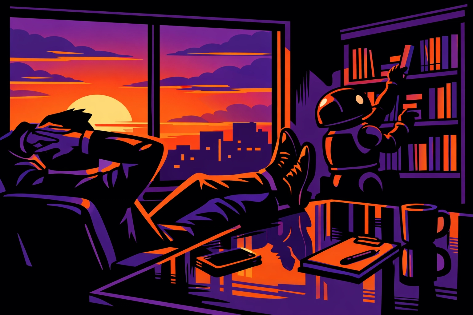 Business owner relaxing at a clean desk after automating tasks with business automation tools.