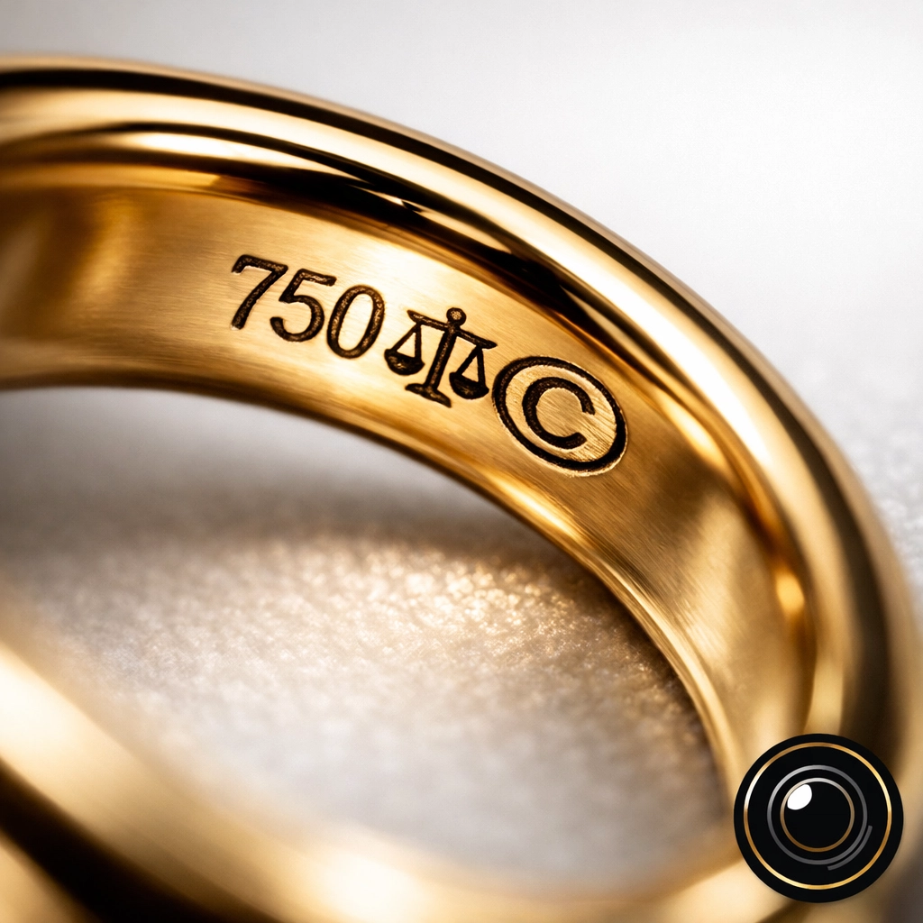 Professional macro photo of a gold ring hallmark, essential for jewelry appraisal in Columbus Ohio.