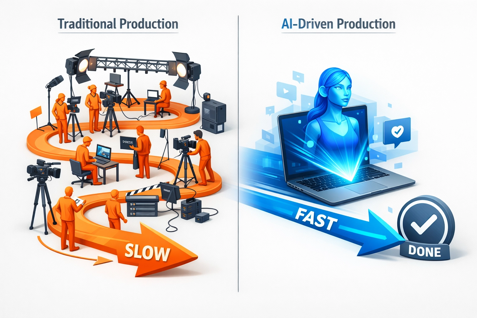 custom eLearning development timeline showing traditional video production vs fast avatar creation for SaaS training