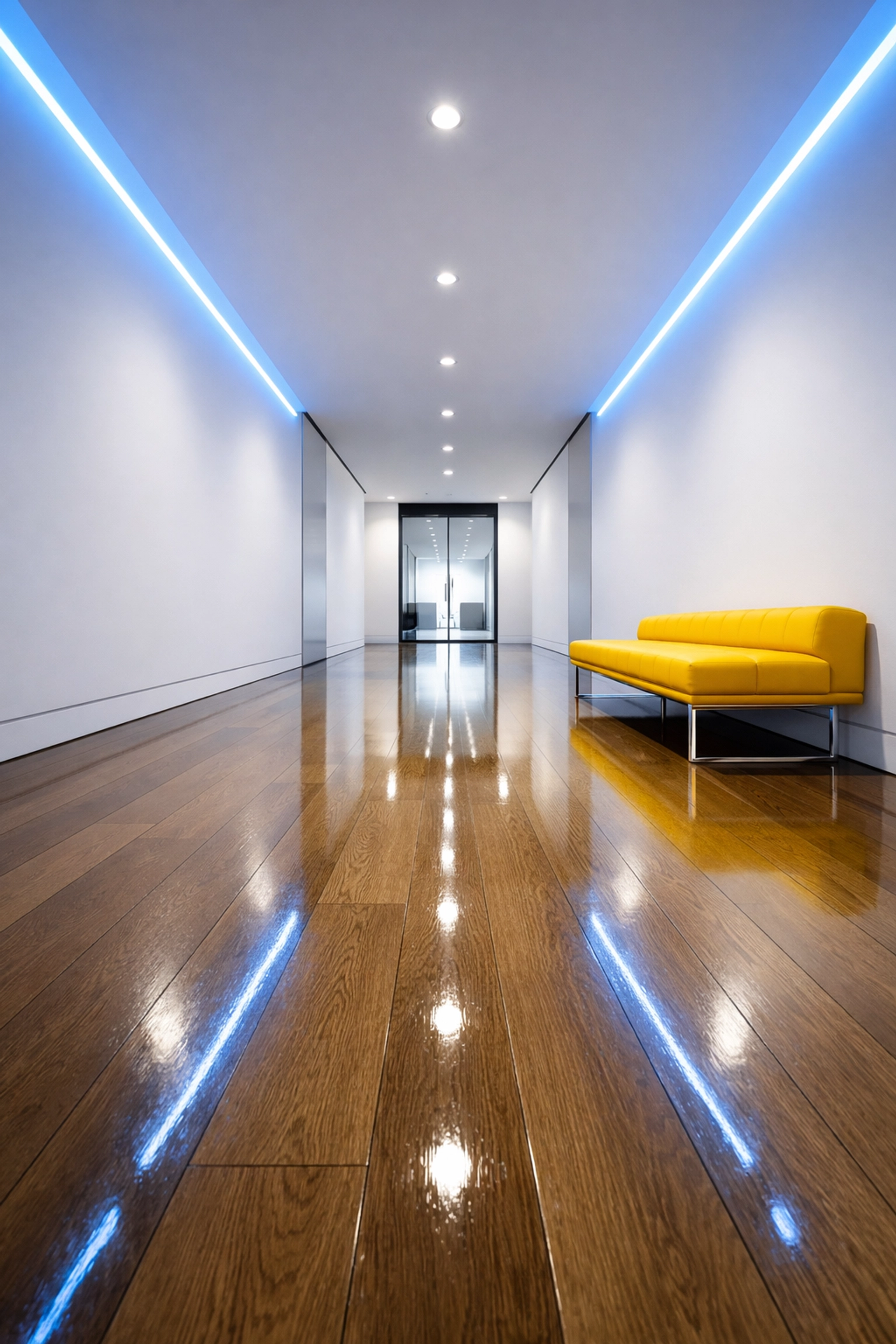 Immaculate hallway with polished oak floors after a professional deep cleaning in Boston.