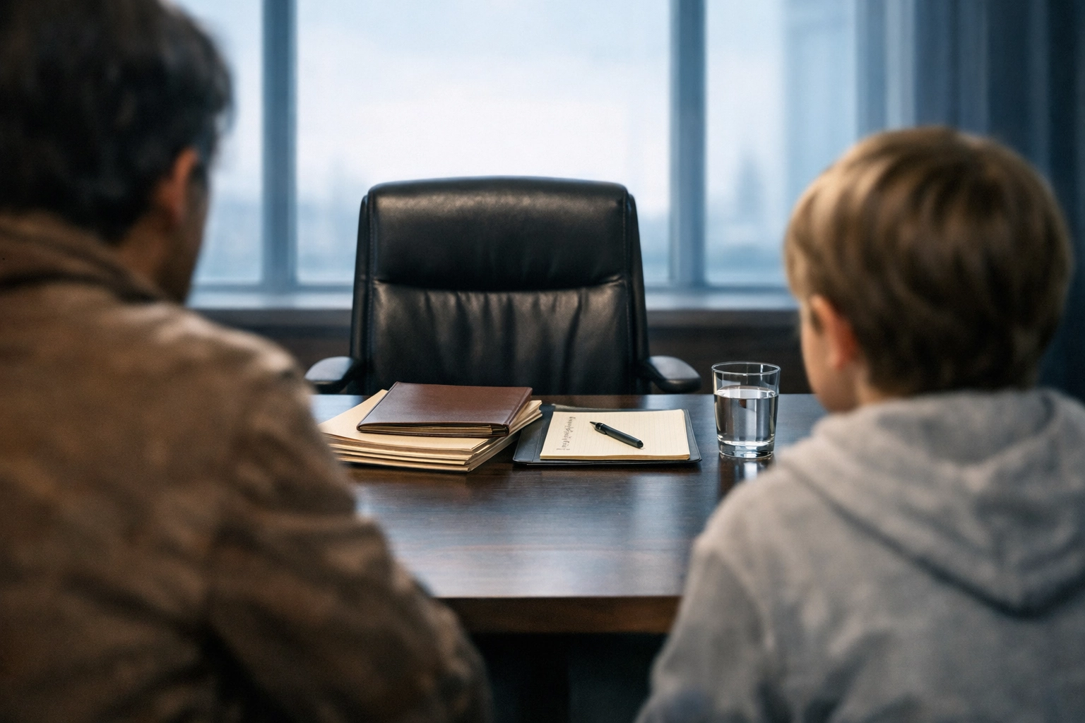 Family law consultation with parent and child at Virginia Beach divorce attorney office