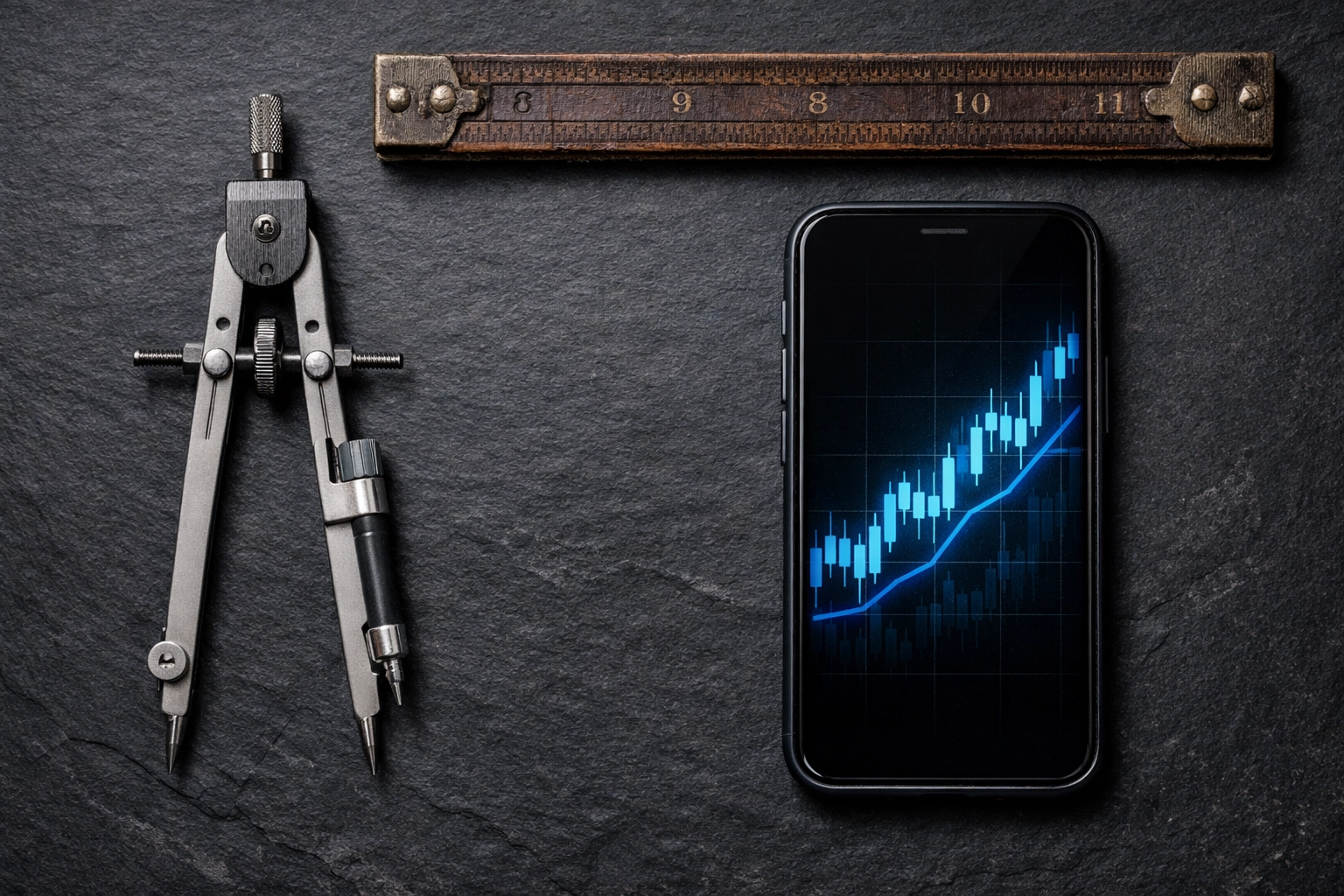 Professional tools and stock market chart representing balanced financial growth and asset protection.